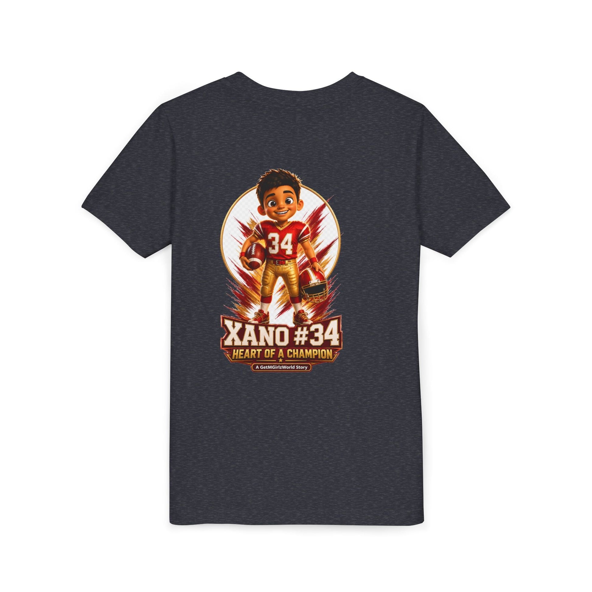 Youth Football Tee — "Xano 34: Heart of a Champion" - Getmgirlzworld Shop