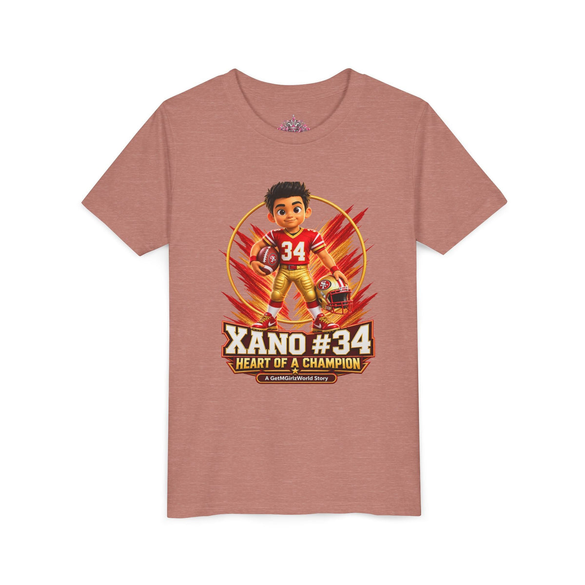 Youth Football Tee — "Xano 34: Heart of a Champion" - Getmgirlzworld Shop