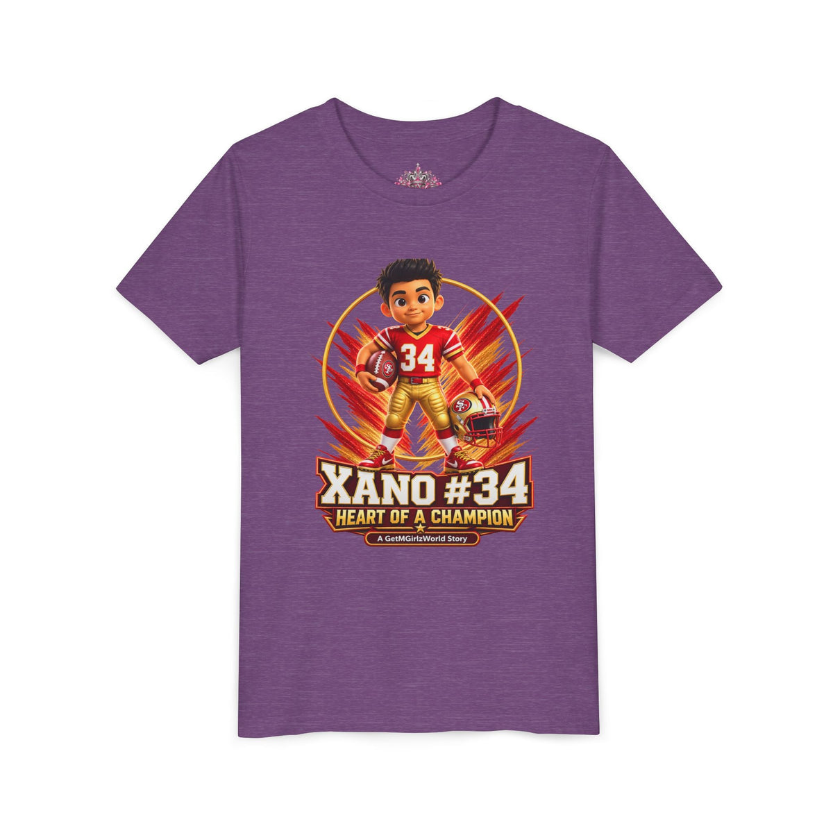 Youth Football Tee — "Xano 34: Heart of a Champion" - Getmgirlzworld Shop