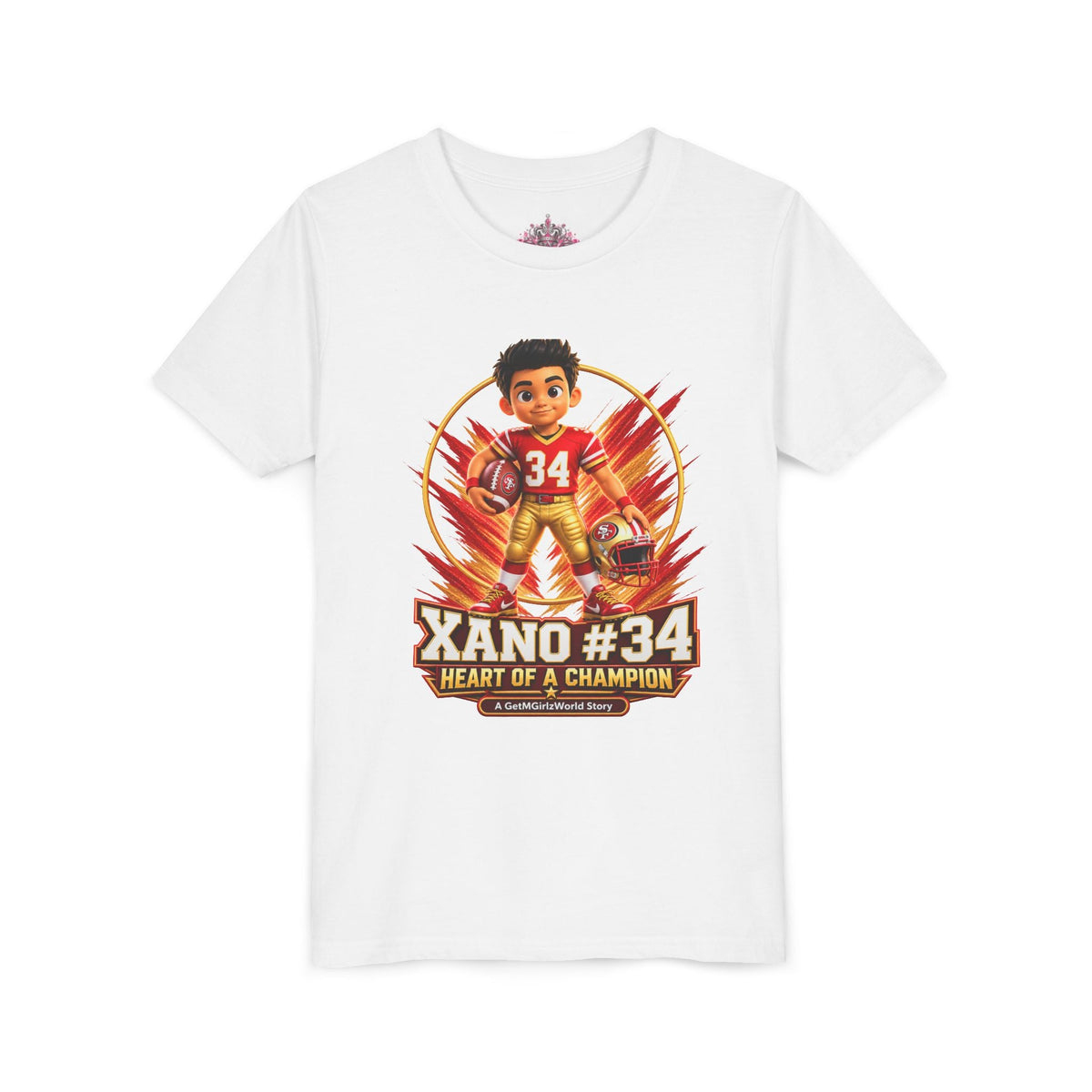 Youth Football Tee — "Xano 34: Heart of a Champion" - Getmgirlzworld Shop