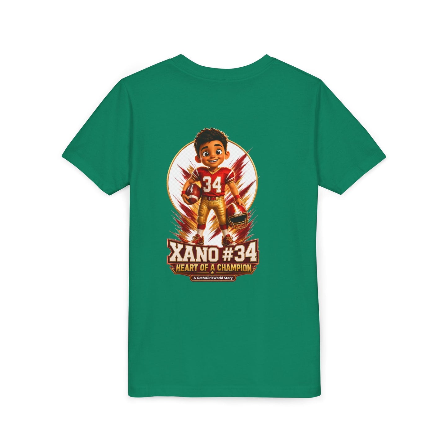 Youth Football Tee — "Xano 34: Heart of a Champion" - Getmgirlzworld Shop