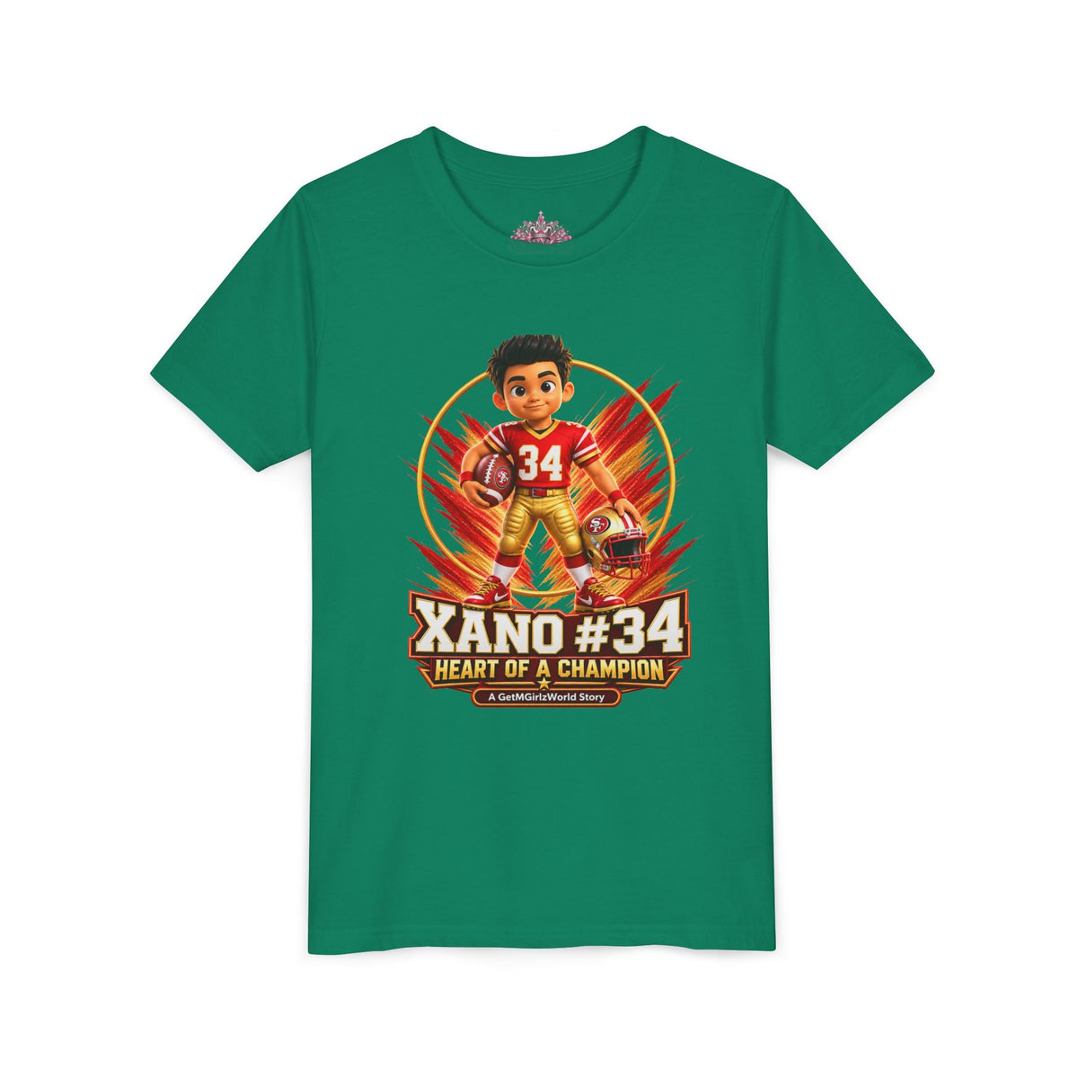 Youth Football Tee — "Xano 34: Heart of a Champion" - Getmgirlzworld Shop