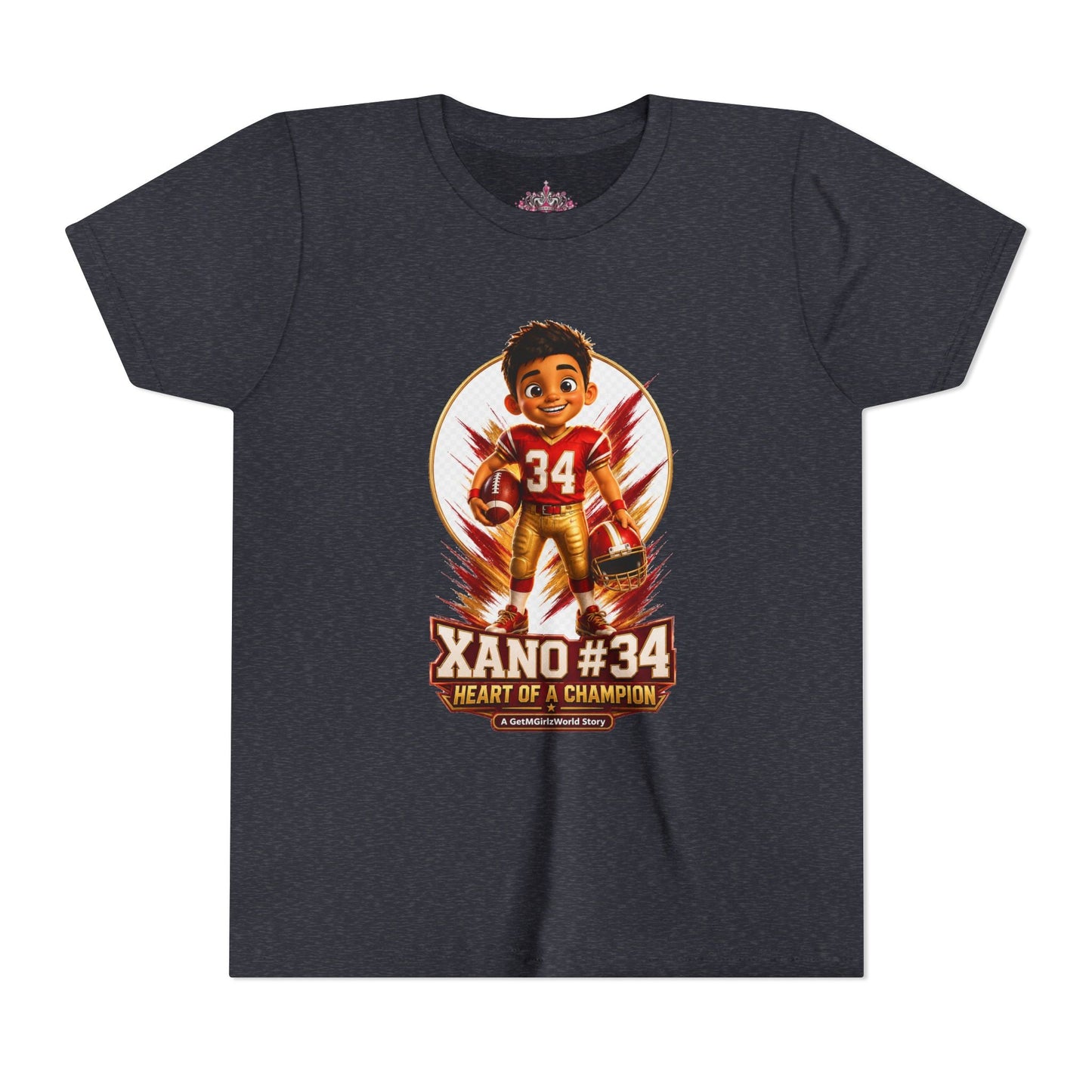 Youth Football Tee — "Xano 34: Heart of a Champion" - Getmgirlzworld Shop