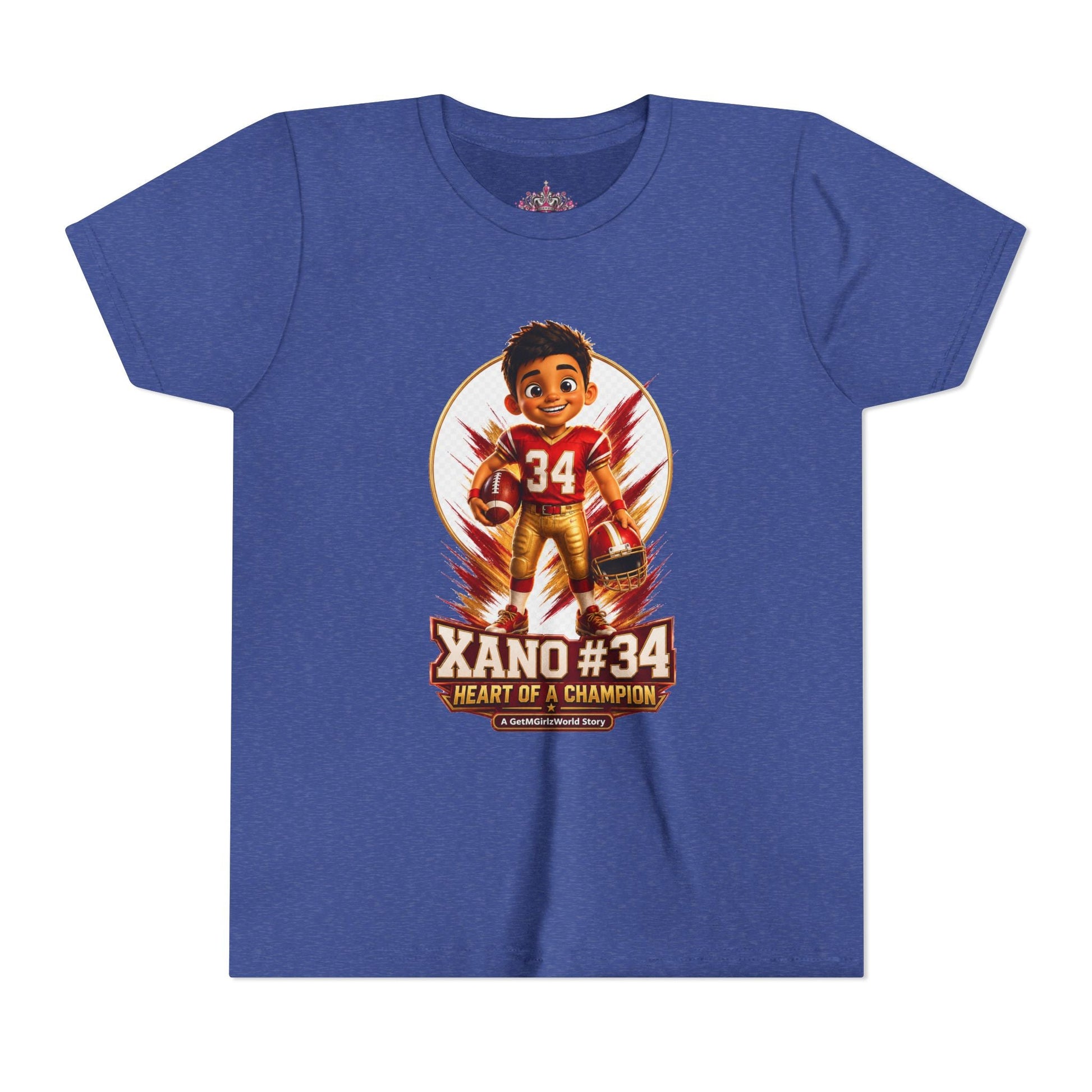 Youth Football Tee — "Xano 34: Heart of a Champion" - Getmgirlzworld Shop