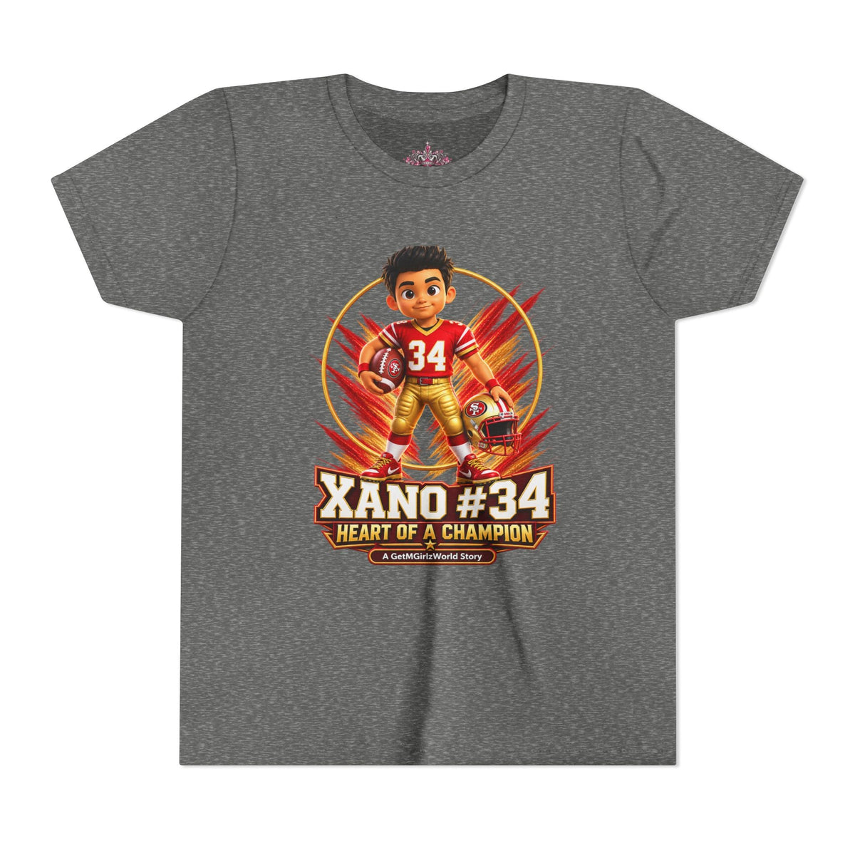 Youth Football Tee — "Xano 34: Heart of a Champion" - Getmgirlzworld Shop