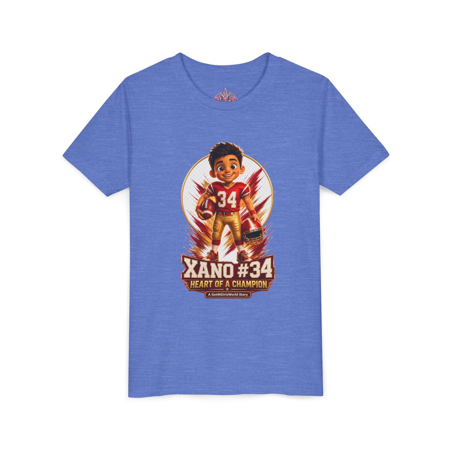 Youth Football Tee — "Xano 34: Heart of a Champion" - Getmgirlzworld Shop