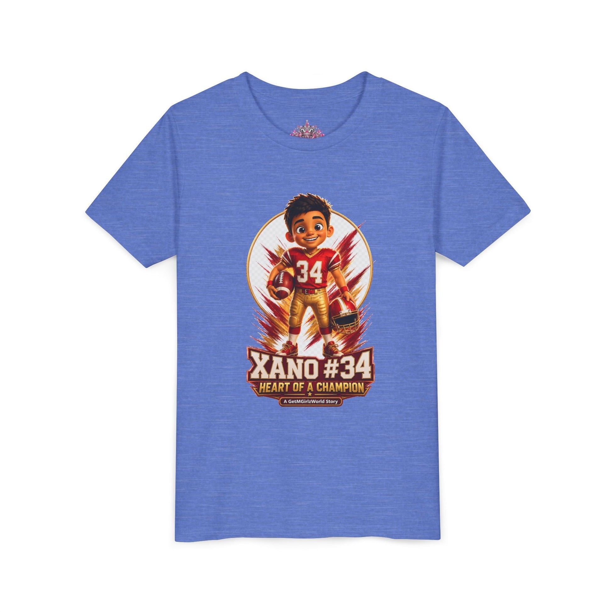 Youth Football Tee — "Xano 34: Heart of a Champion" - Getmgirlzworld Shop