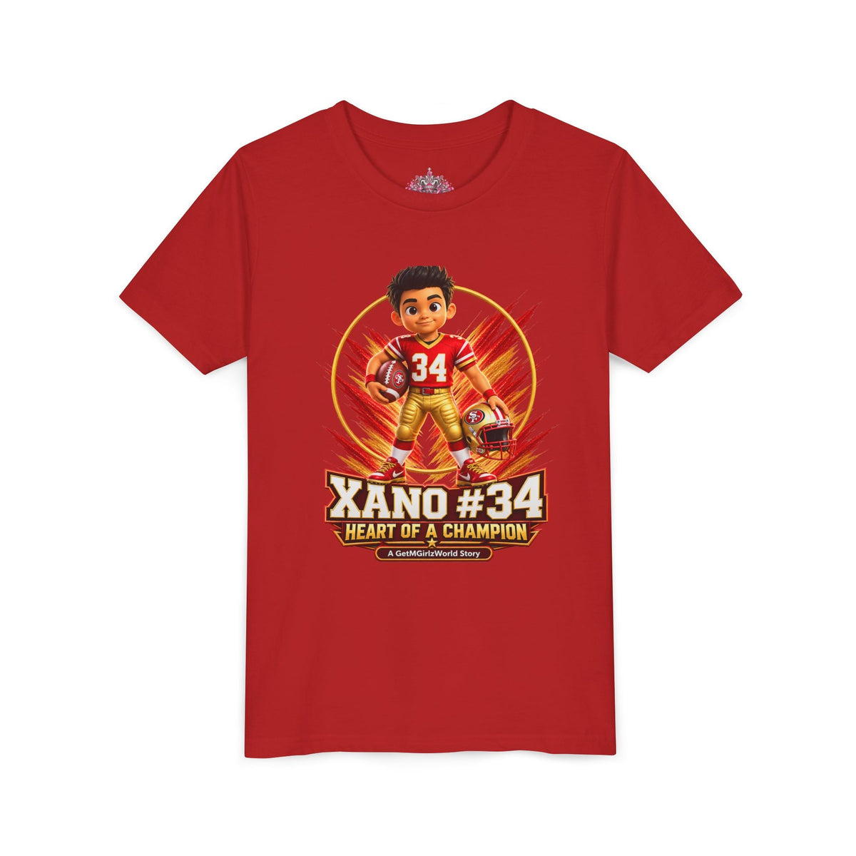 Youth Football Tee — "Xano 34: Heart of a Champion" - Getmgirlzworld Shop