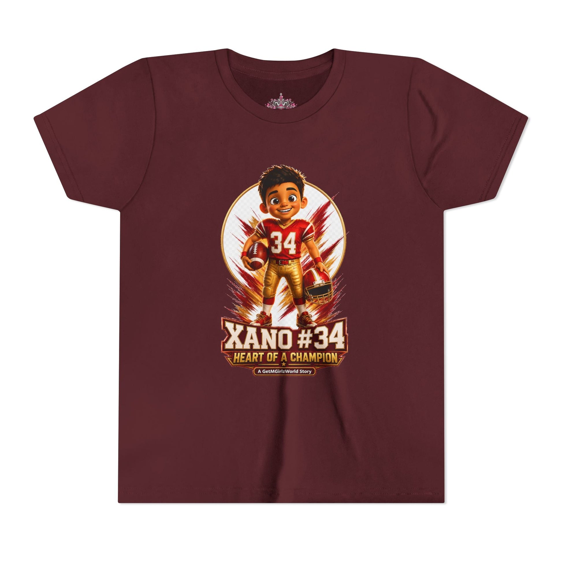 Youth Football Tee — "Xano 34: Heart of a Champion" - Getmgirlzworld Shop