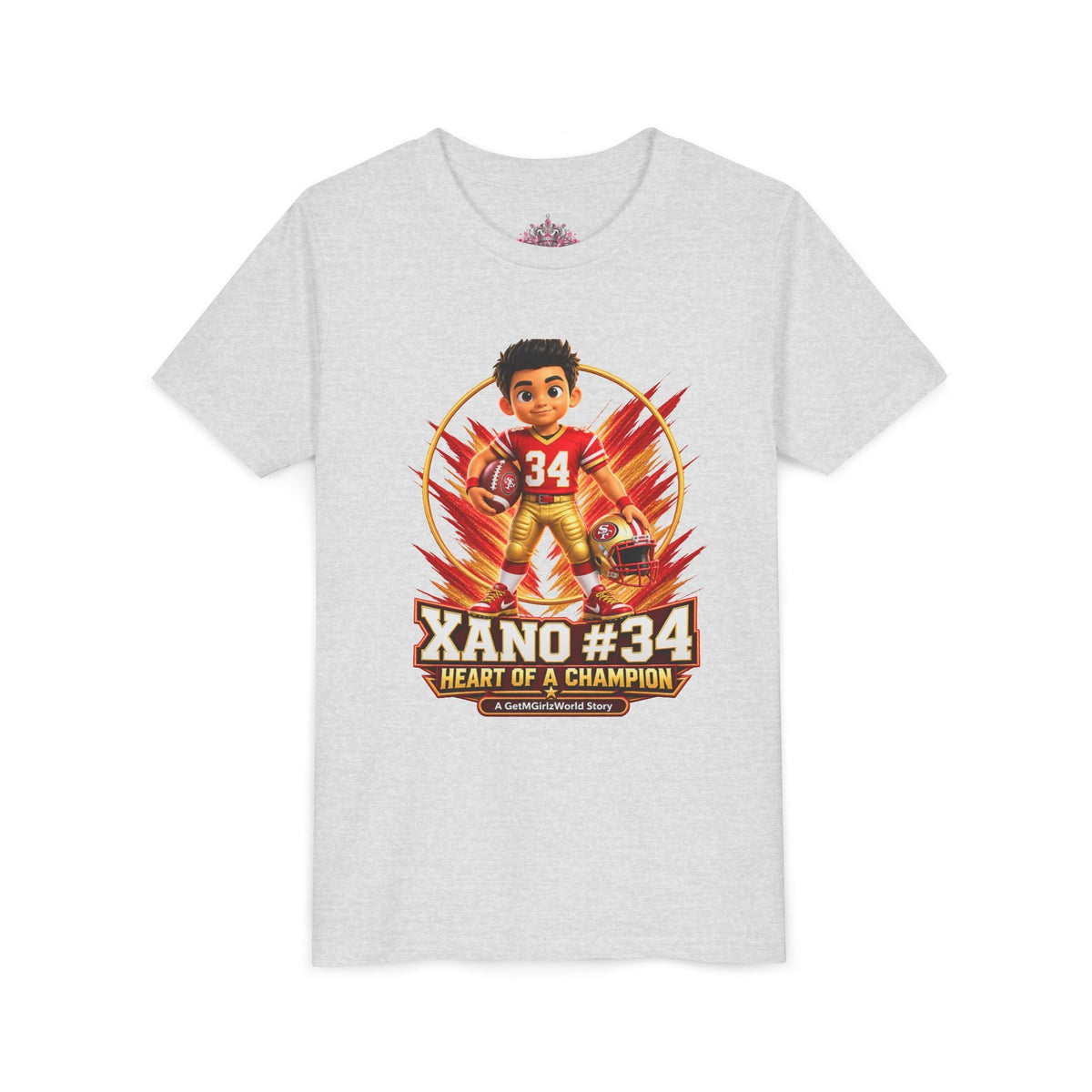 Youth Football Tee — "Xano 34: Heart of a Champion" - Getmgirlzworld Shop