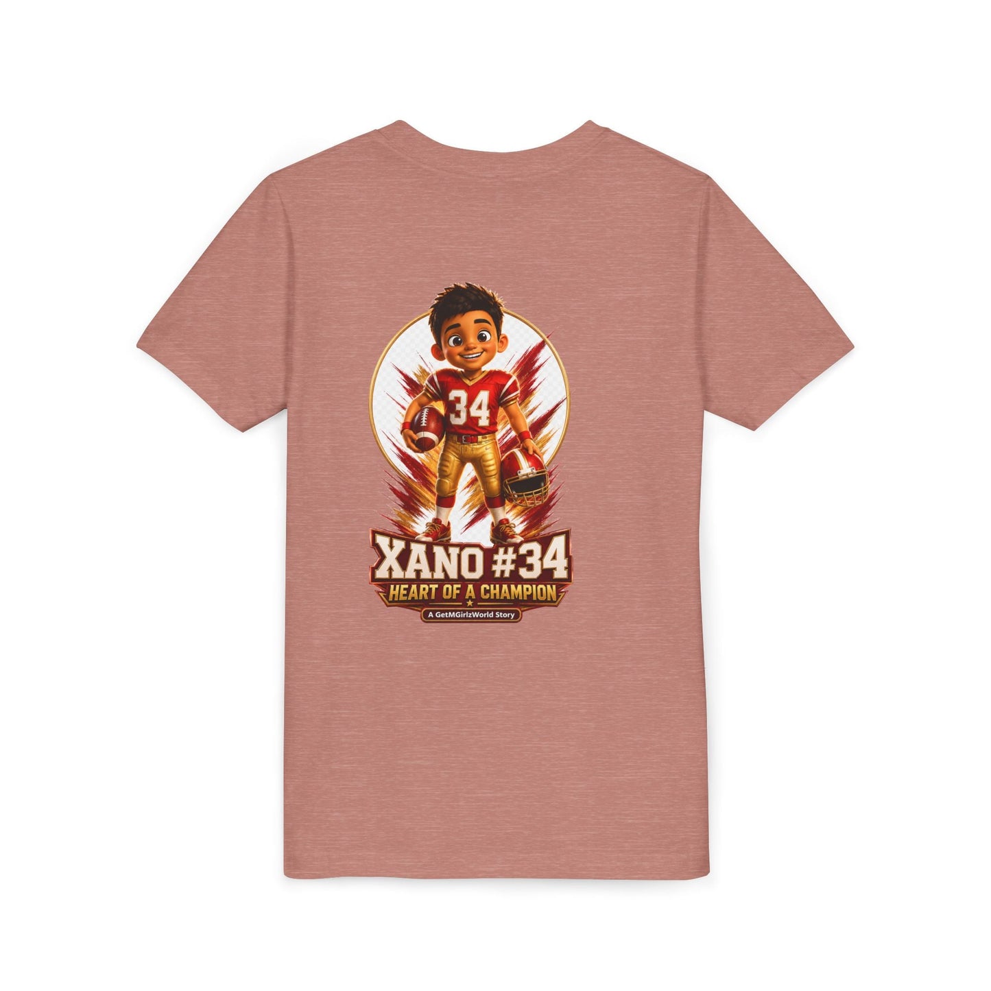 Youth Football Tee — "Xano 34: Heart of a Champion" - Getmgirlzworld Shop