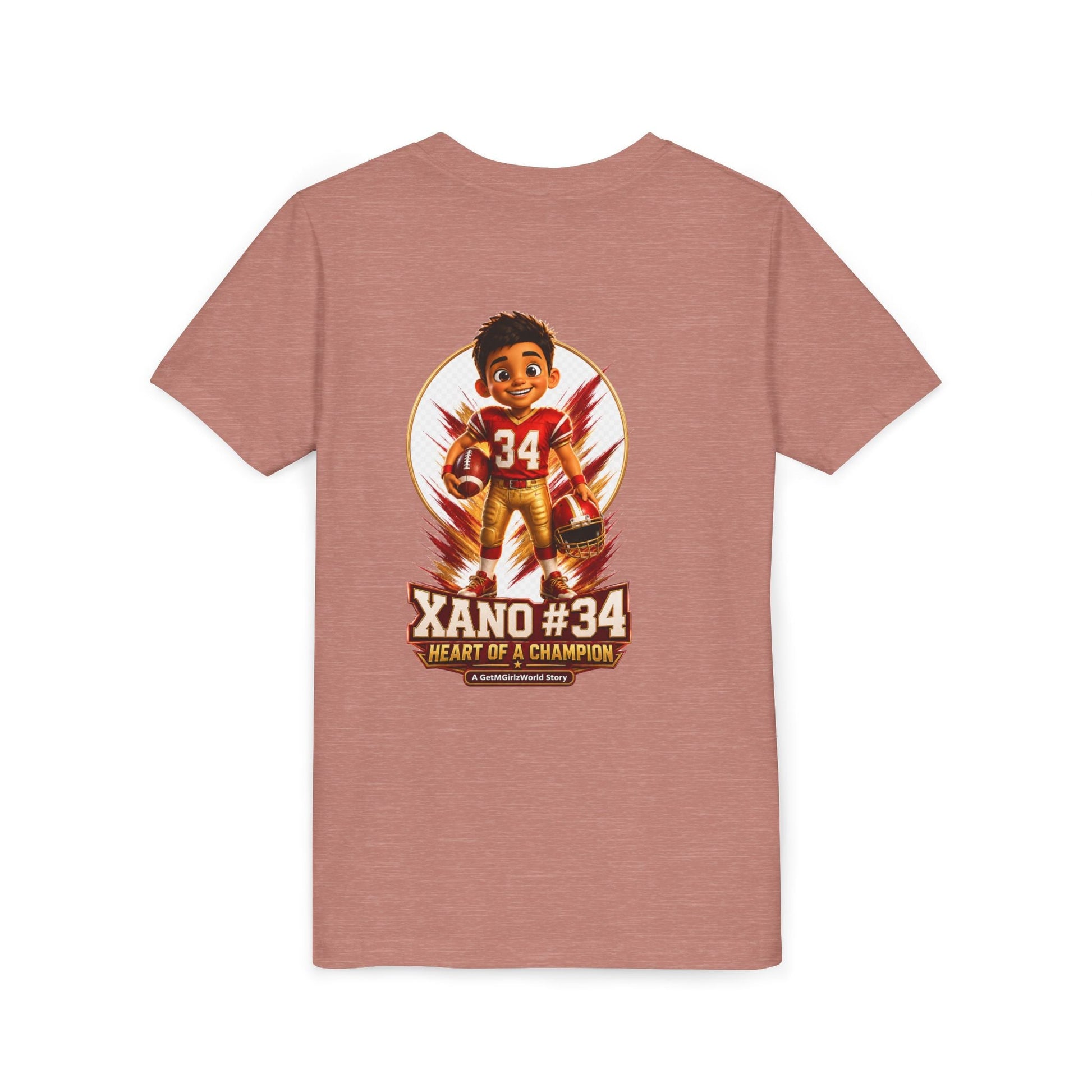 Youth Football Tee — "Xano 34: Heart of a Champion" - Getmgirlzworld Shop