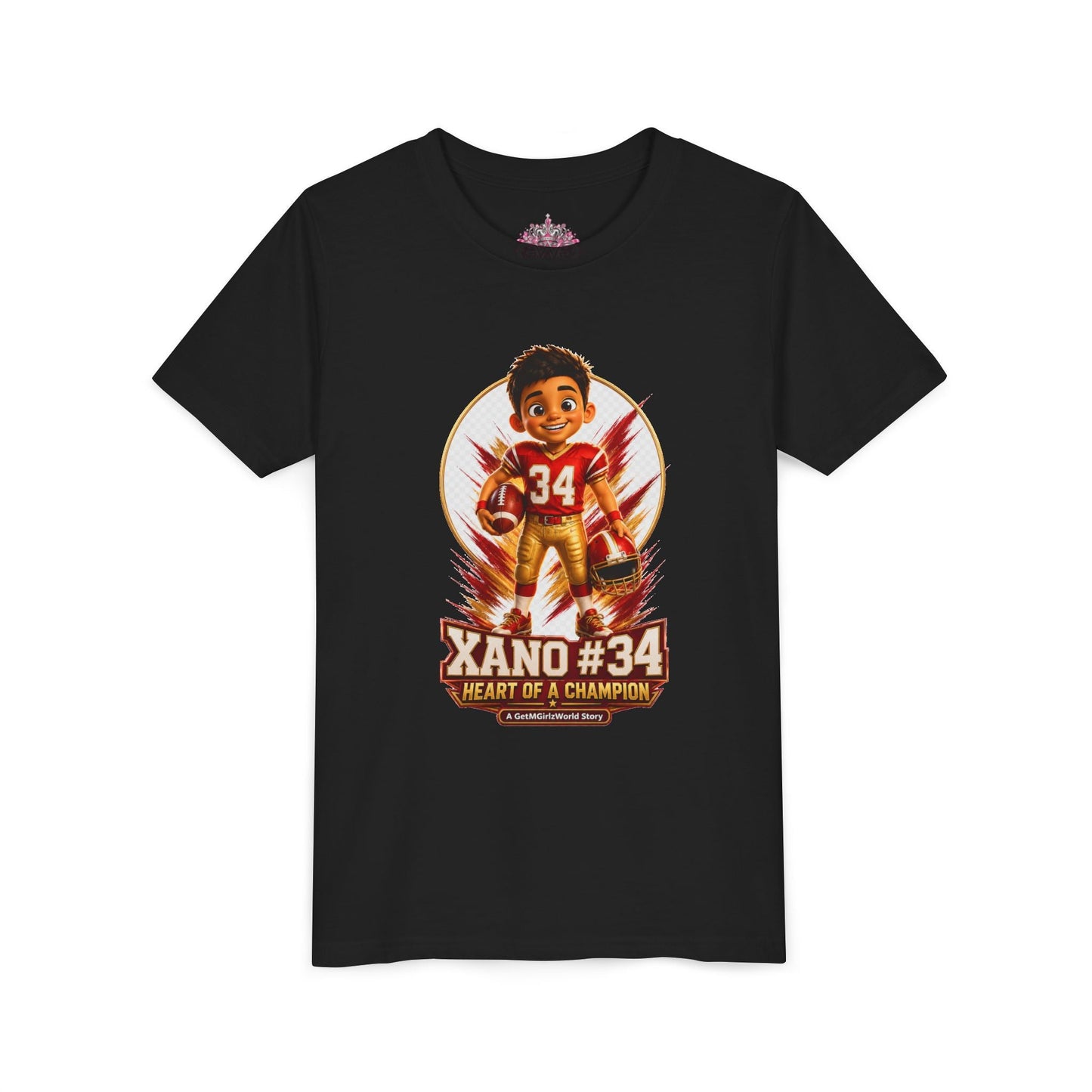 Youth Football Tee — "Xano 34: Heart of a Champion" - Getmgirlzworld Shop