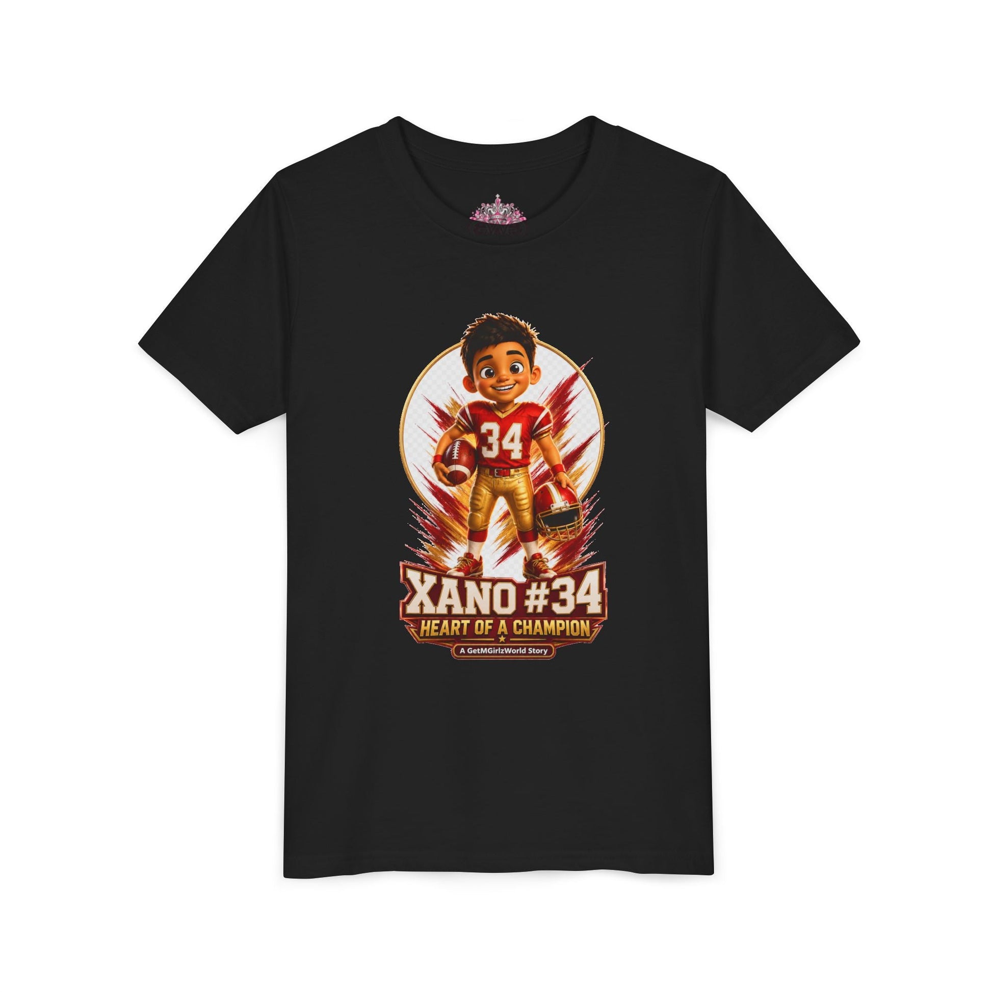 Youth Football Tee — "Xano 34: Heart of a Champion" - Getmgirlzworld Shop