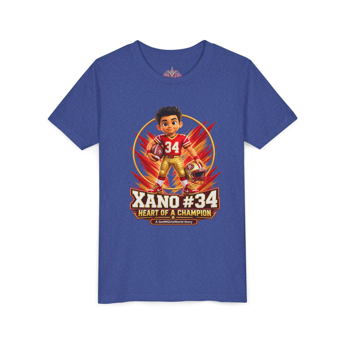 Youth Football Tee — "Xano 34: Heart of a Champion" - Getmgirlzworld Shop