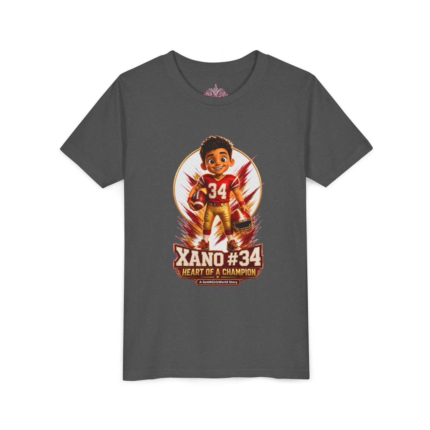 Youth Football Tee — "Xano 34: Heart of a Champion" - Getmgirlzworld Shop