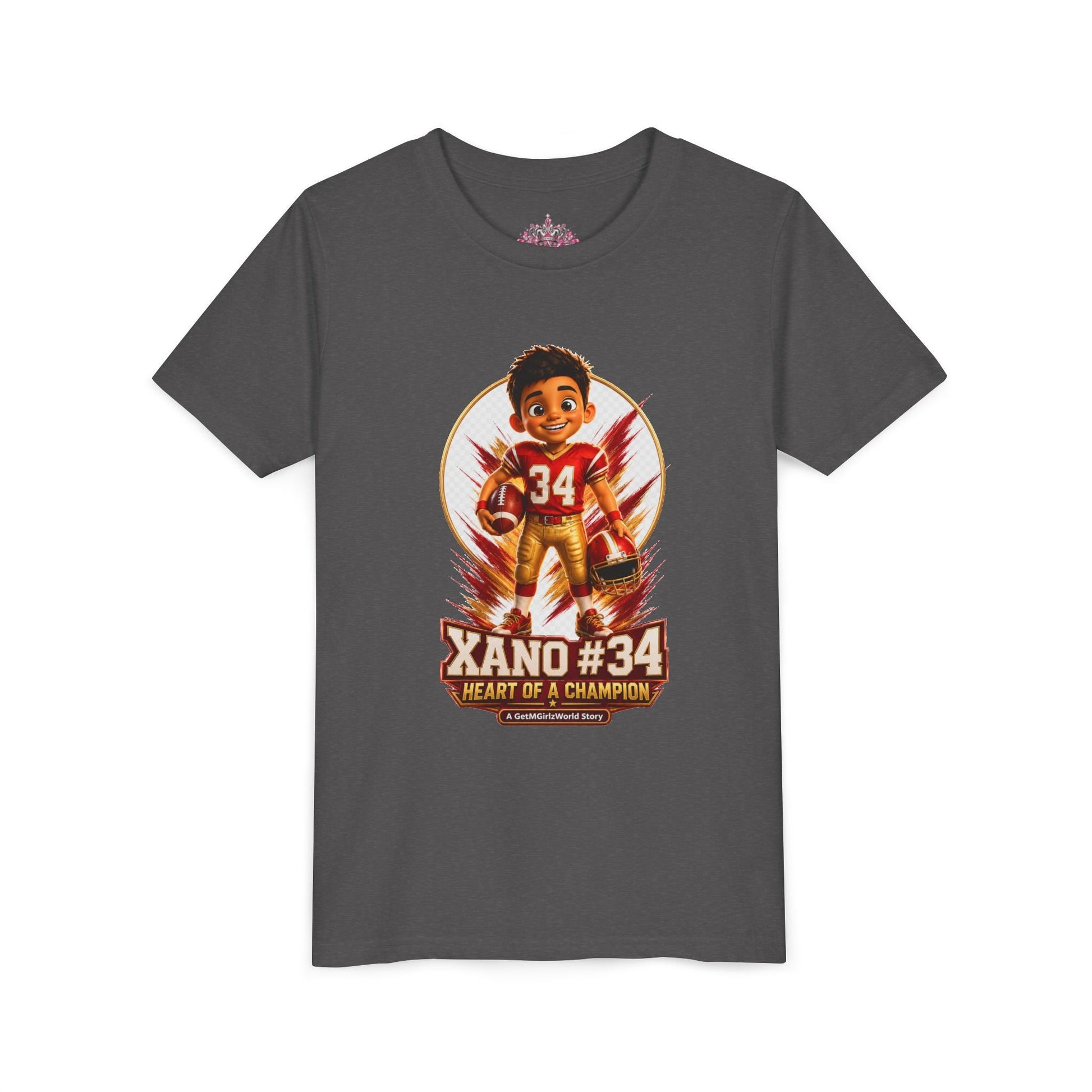Youth Football Tee — "Xano 34: Heart of a Champion" - Getmgirlzworld Shop