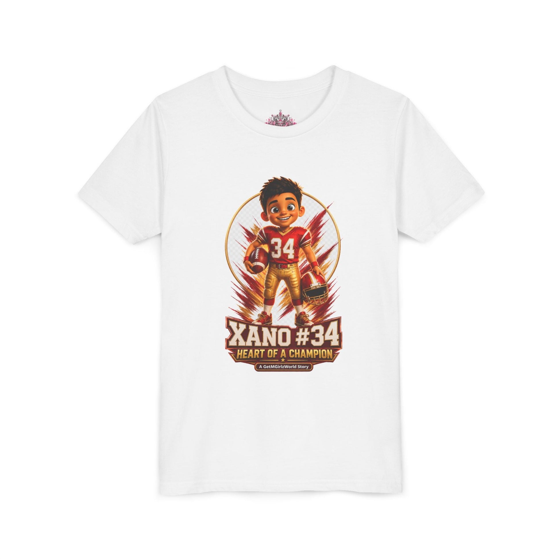 Youth Football Tee — "Xano 34: Heart of a Champion" - Getmgirlzworld Shop