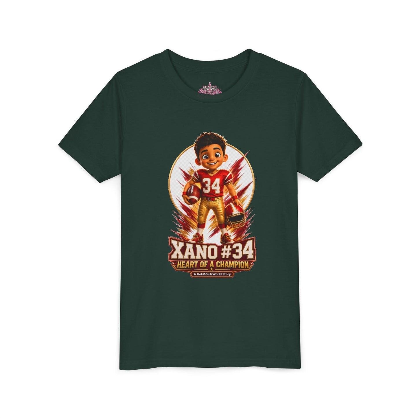 Youth Football Tee — "Xano 34: Heart of a Champion" - Getmgirlzworld Shop