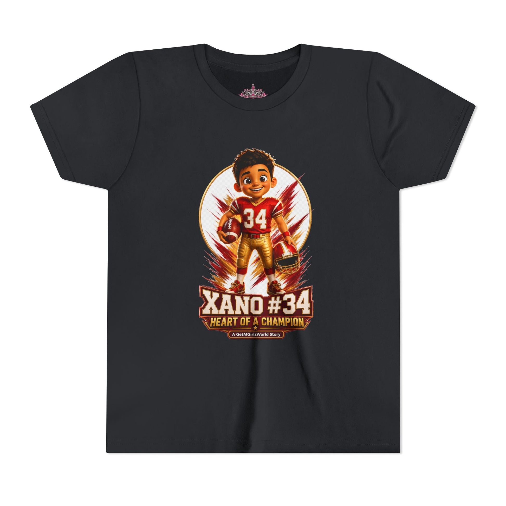 Youth Football Tee — "Xano 34: Heart of a Champion" - Getmgirlzworld Shop