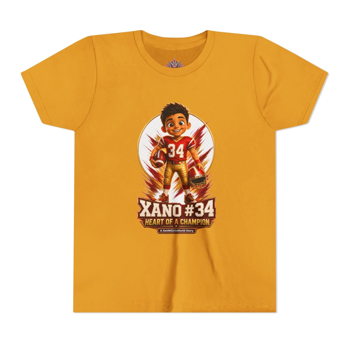 Youth Football Tee — "Xano 34: Heart of a Champion" - Getmgirlzworld Shop