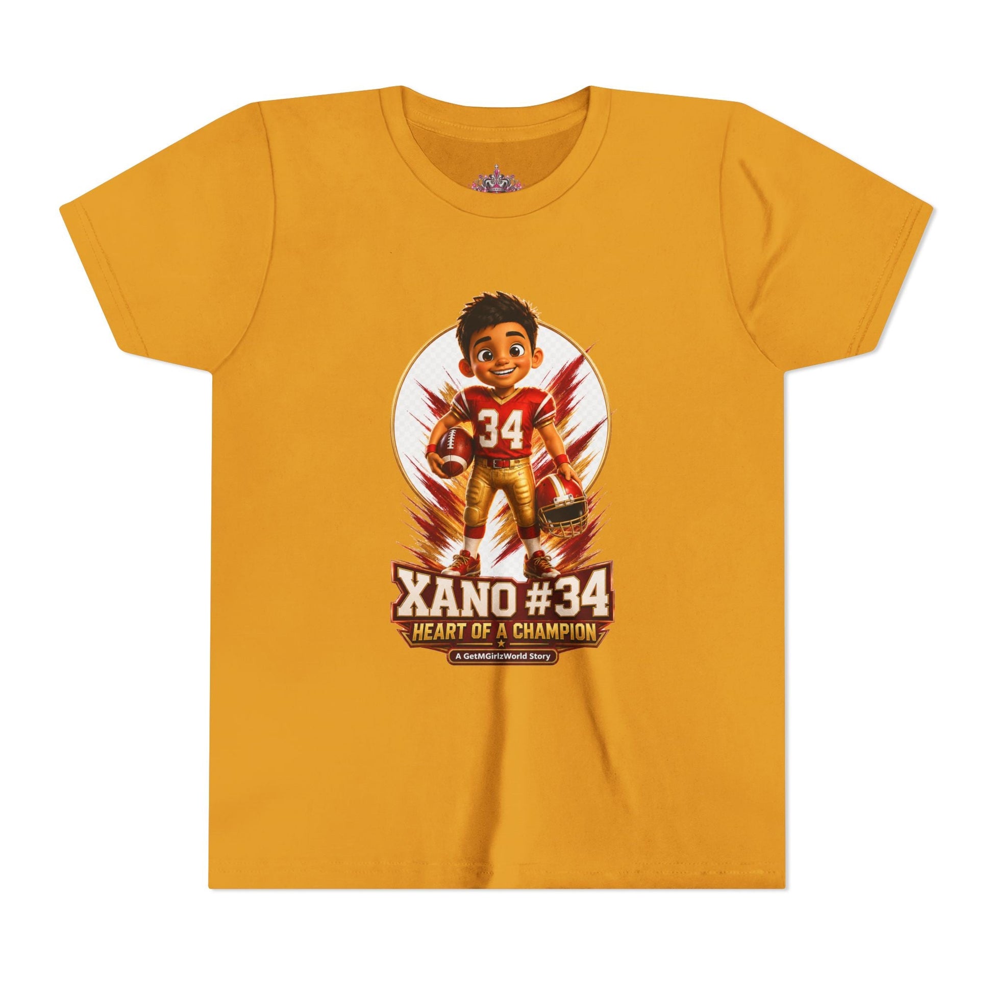Youth Football Tee — "Xano 34: Heart of a Champion" - Getmgirlzworld Shop