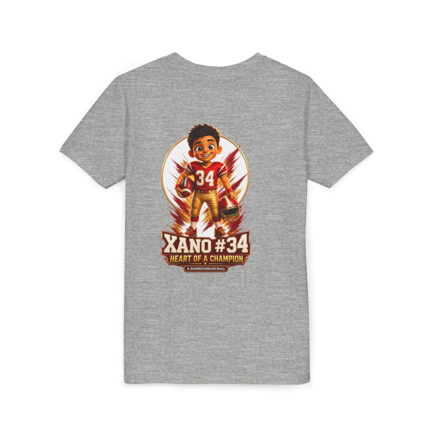Youth Football Tee — "Xano 34: Heart of a Champion" - Getmgirlzworld Shop