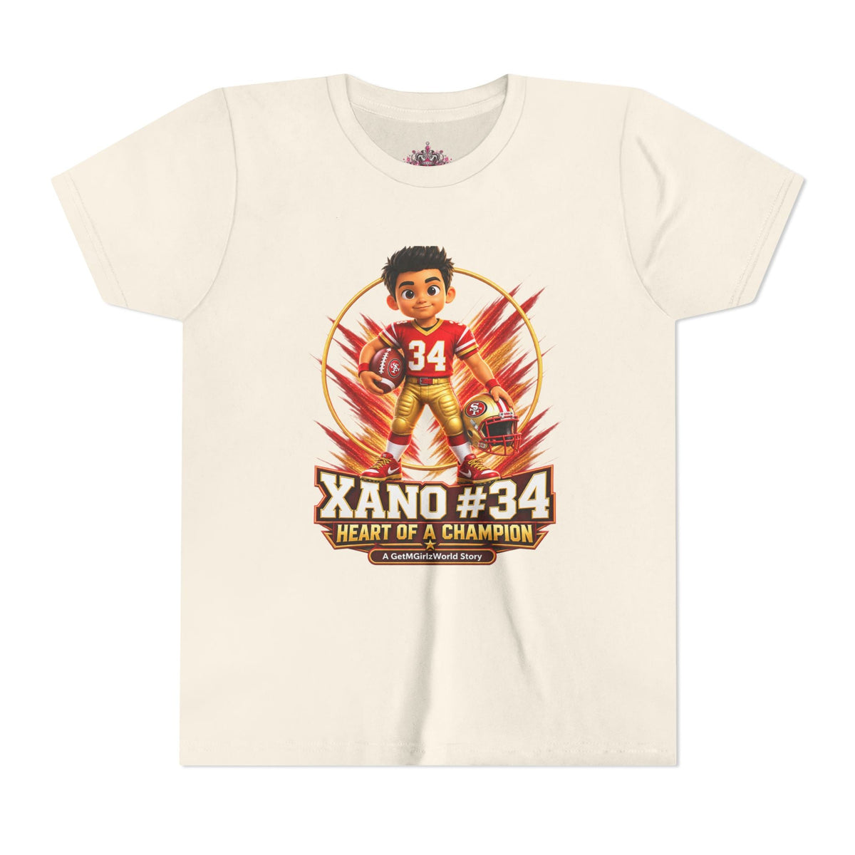 Youth Football Tee — "Xano 34: Heart of a Champion" - Getmgirlzworld Shop
