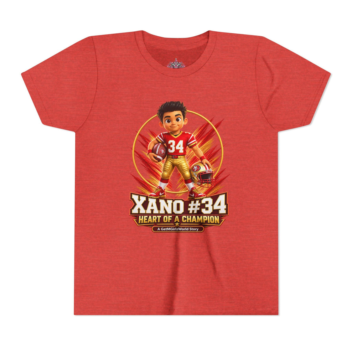 Youth Football Tee — "Xano 34: Heart of a Champion" - Getmgirlzworld Shop