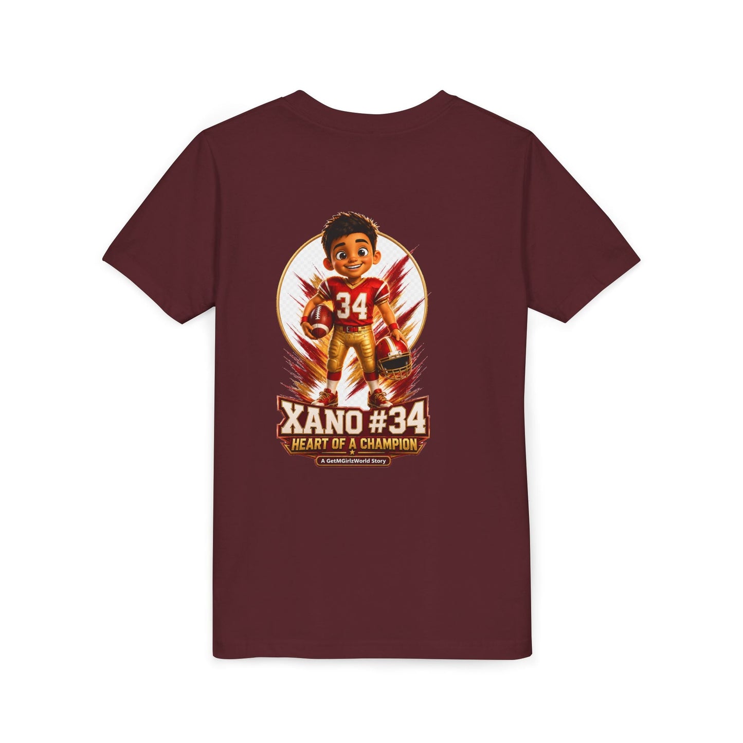 Youth Football Tee — "Xano 34: Heart of a Champion" - Getmgirlzworld Shop