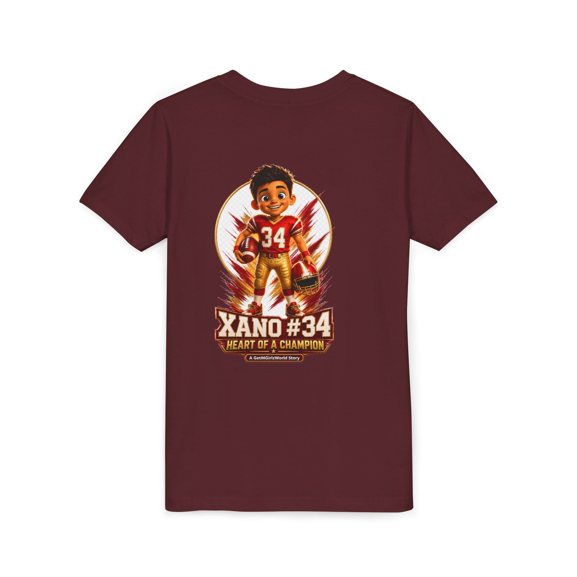 Youth Football Tee — "Xano 34: Heart of a Champion" - Getmgirlzworld Shop