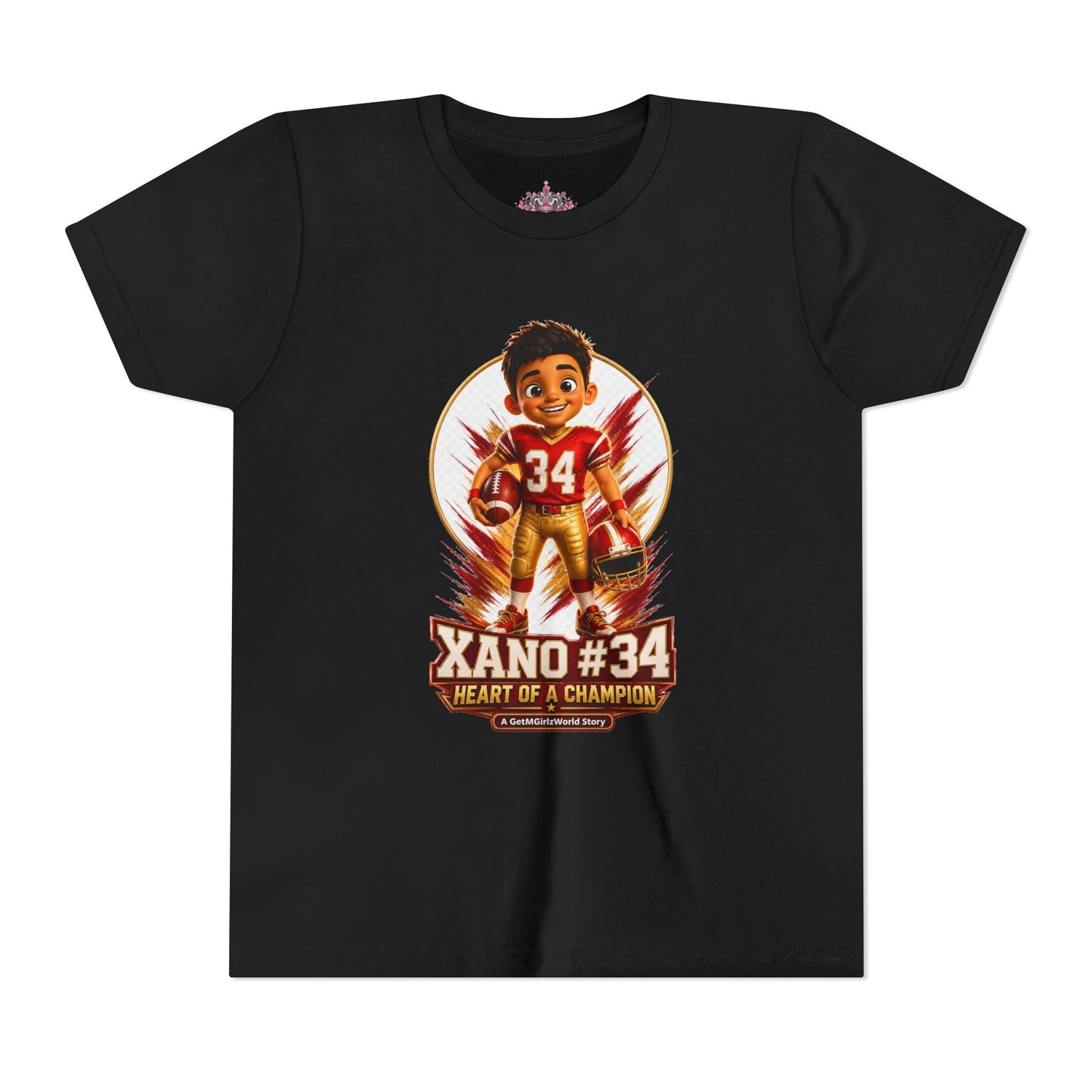 Youth Football Tee — "Xano 34: Heart of a Champion" - Getmgirlzworld Shop