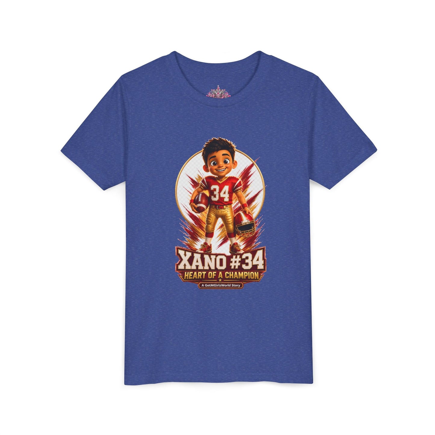 Youth Football Tee — "Xano 34: Heart of a Champion" - Getmgirlzworld Shop