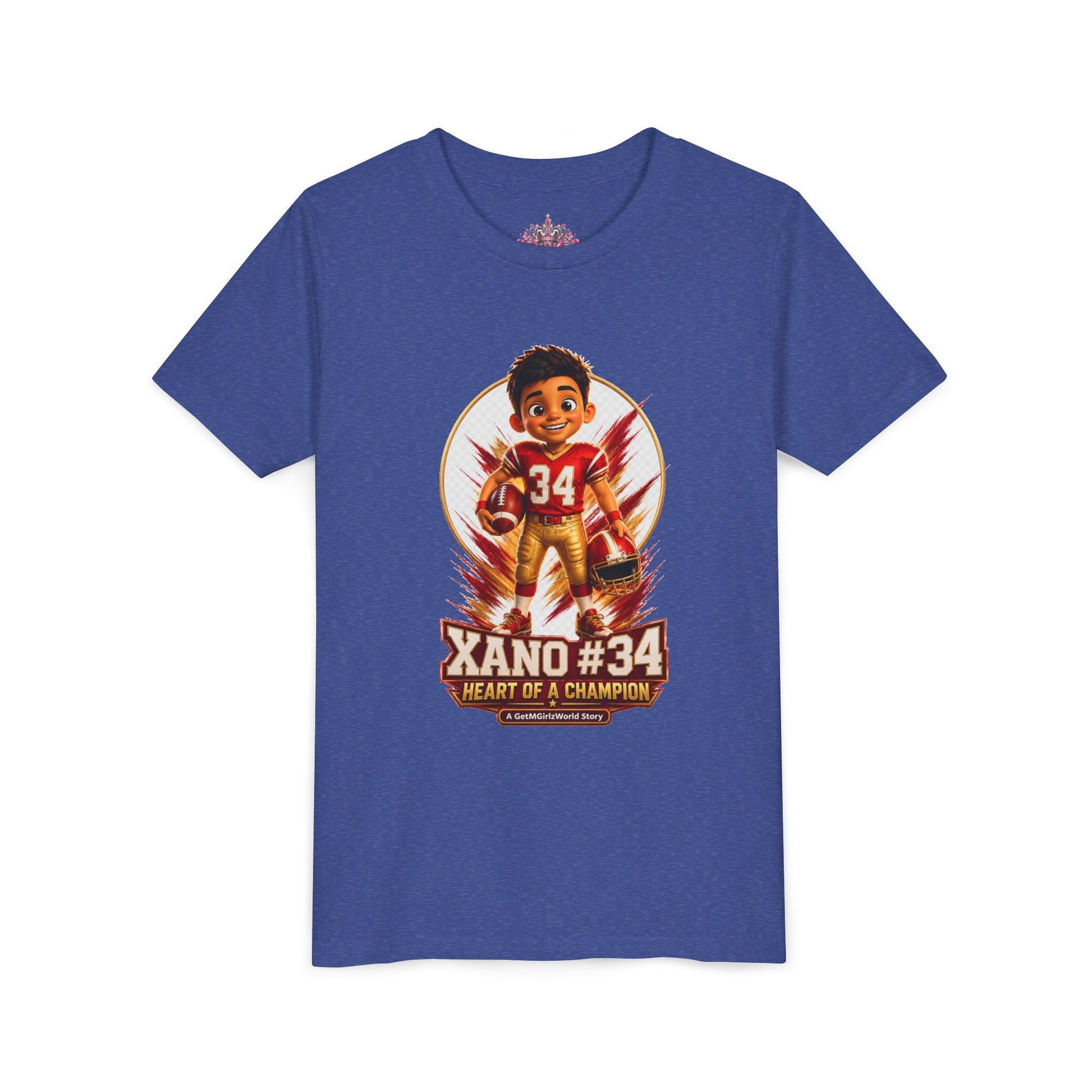 Youth Football Tee — "Xano 34: Heart of a Champion" - Getmgirlzworld Shop