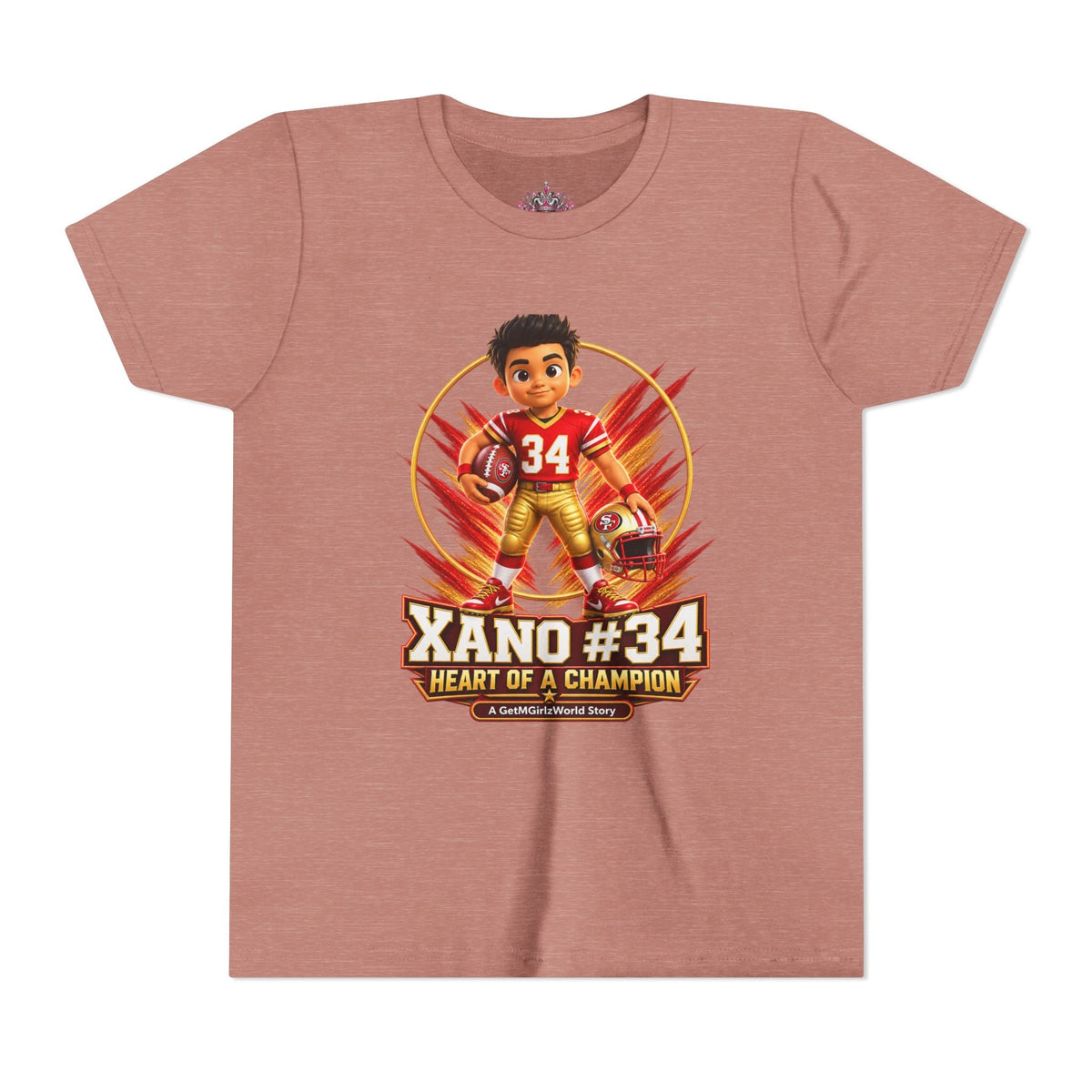 Youth Football Tee — "Xano 34: Heart of a Champion" - Getmgirlzworld Shop
