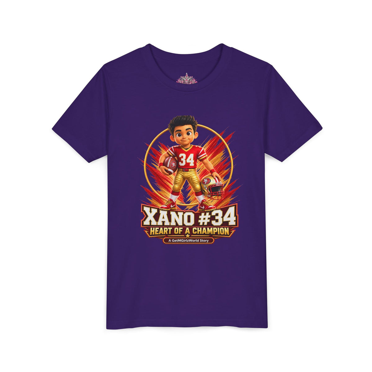 Youth Football Tee — "Xano 34: Heart of a Champion" - Getmgirlzworld Shop