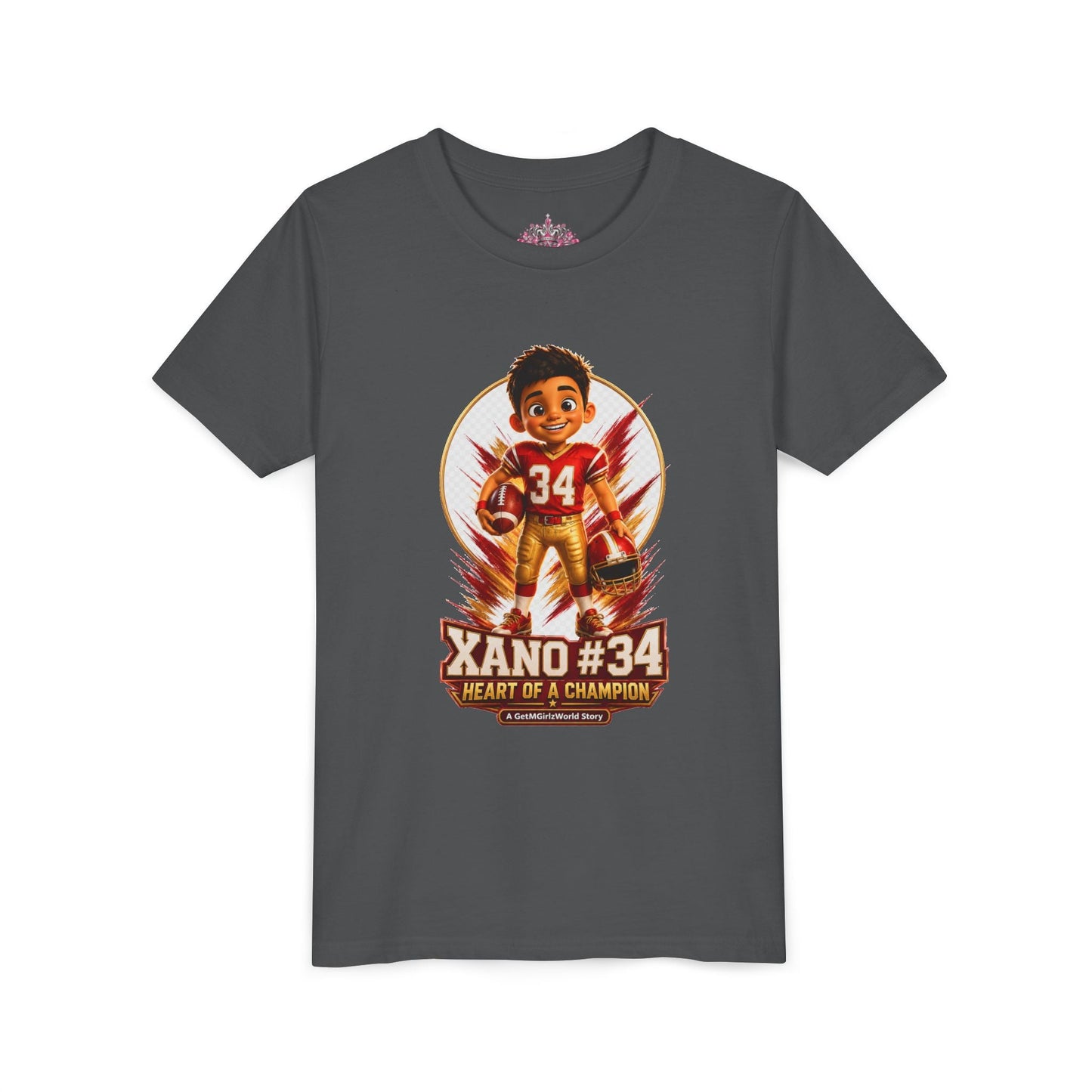 Youth Football Tee — "Xano 34: Heart of a Champion" - Getmgirlzworld Shop