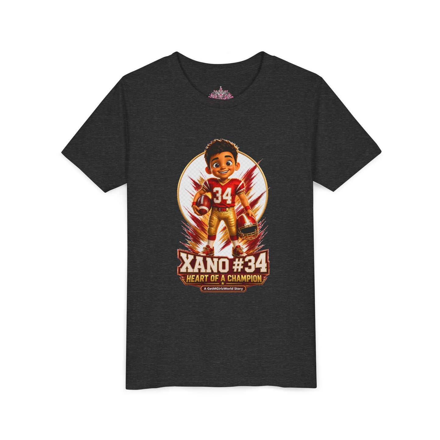 Youth Football Tee — "Xano 34: Heart of a Champion" - Getmgirlzworld Shop