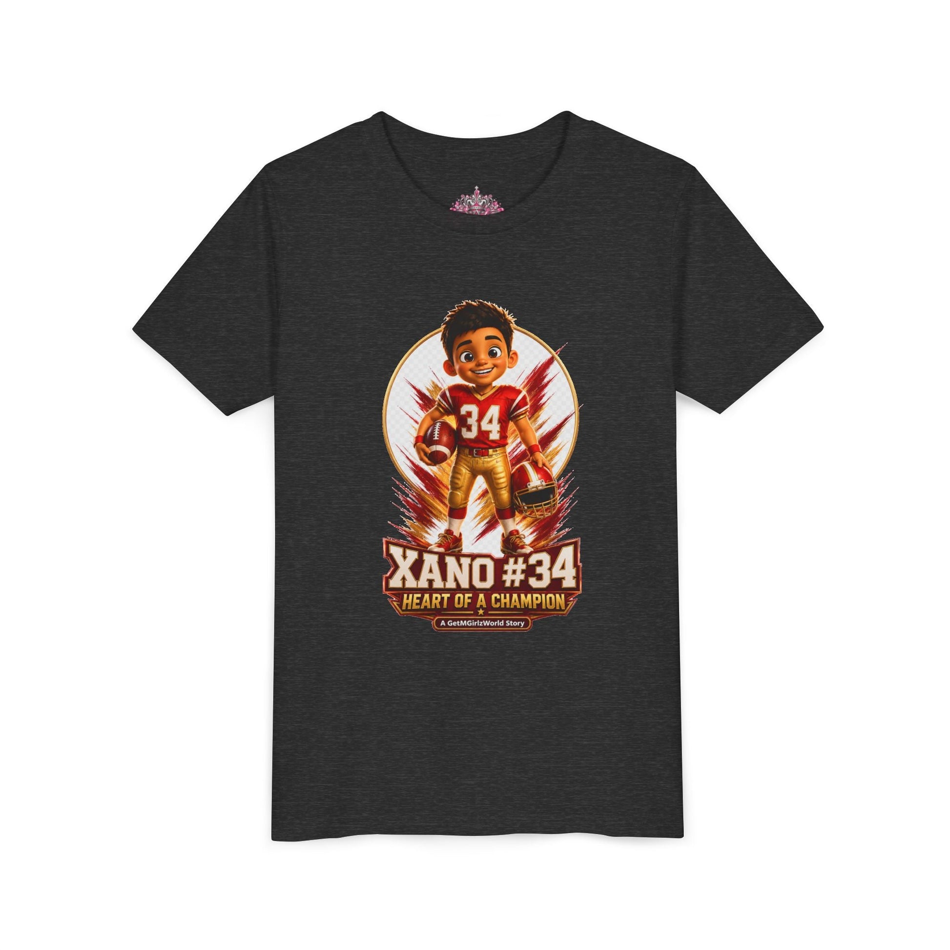Youth Football Tee — "Xano 34: Heart of a Champion" - Getmgirlzworld Shop