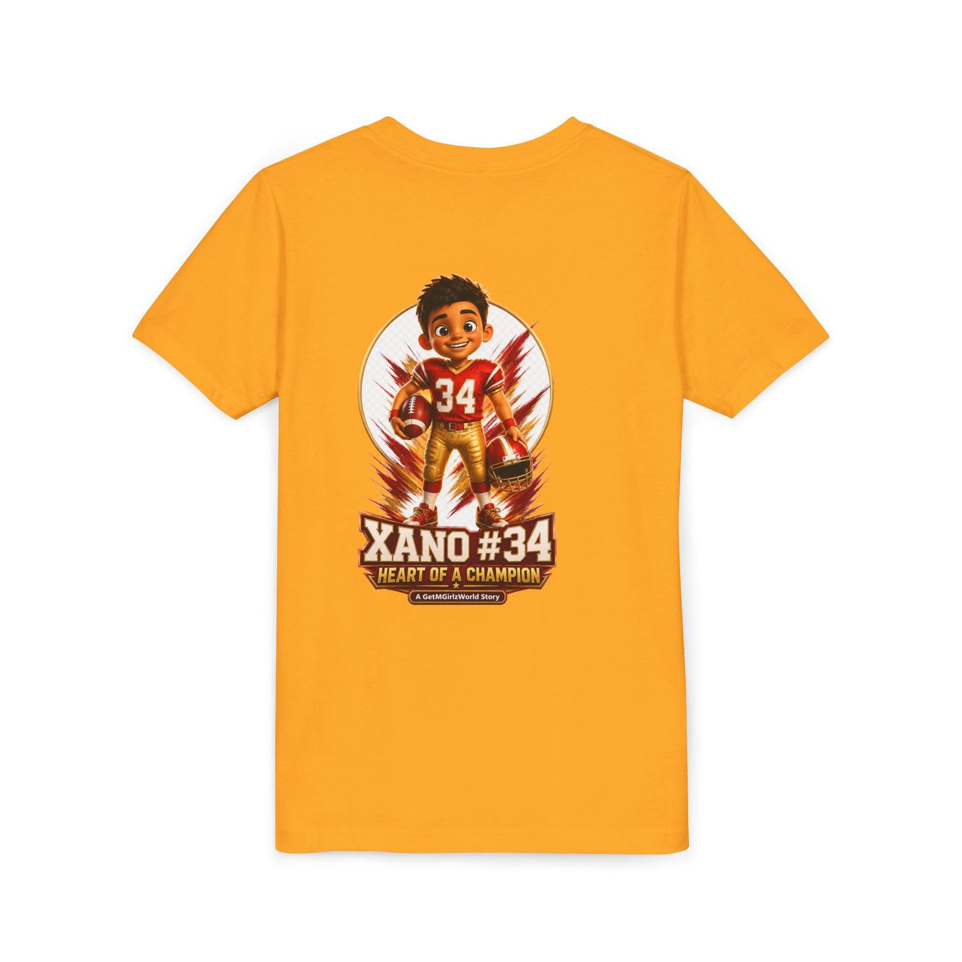 Youth Football Tee — "Xano 34: Heart of a Champion" - Getmgirlzworld Shop