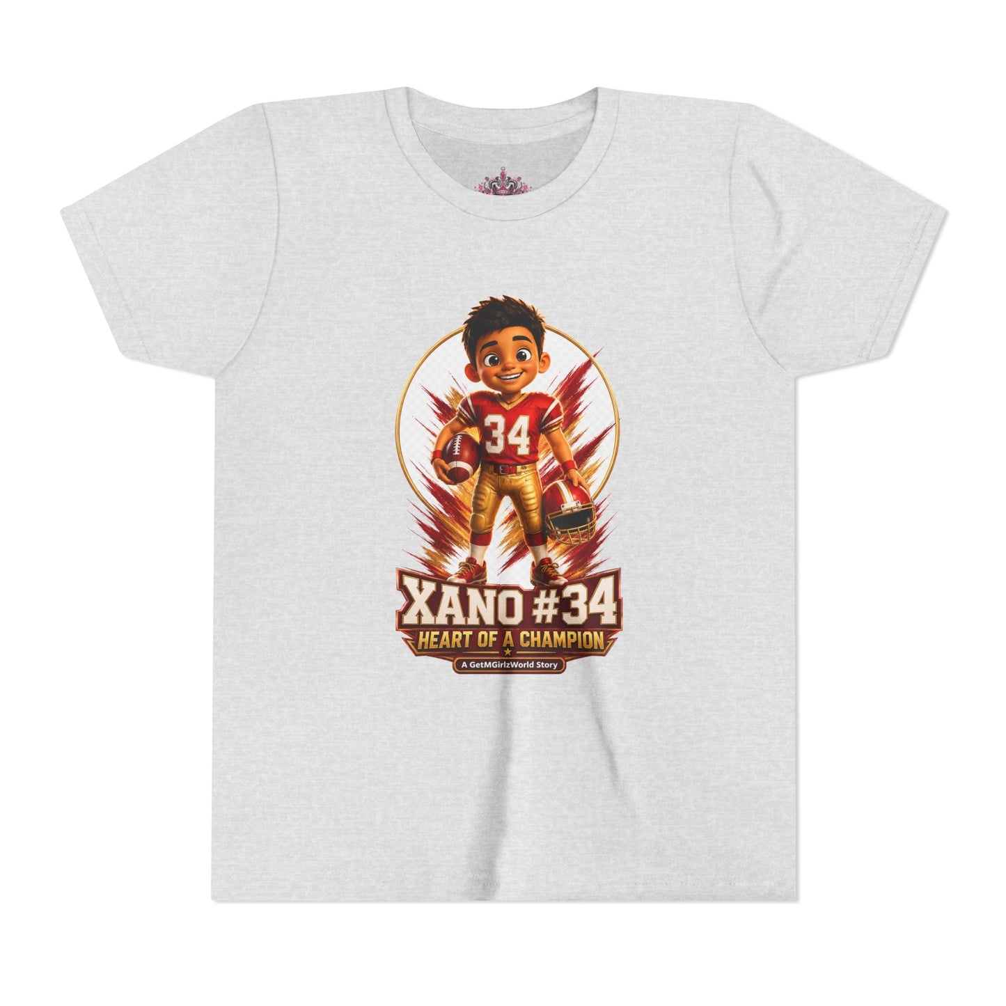 Youth Football Tee — "Xano 34: Heart of a Champion" - Getmgirlzworld Shop