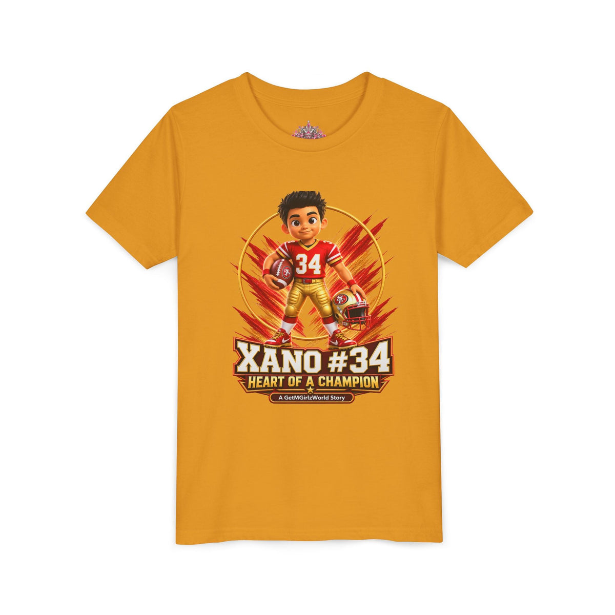 Youth Football Tee — "Xano 34: Heart of a Champion" - Getmgirlzworld Shop