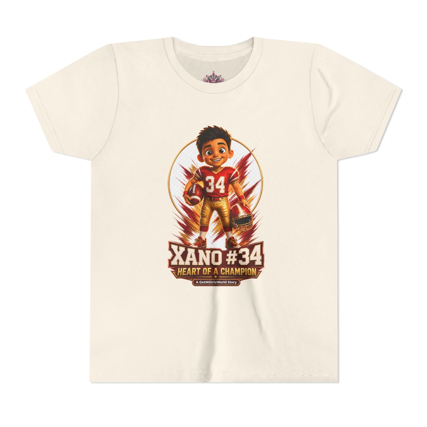 Youth Football Tee — "Xano 34: Heart of a Champion" - Getmgirlzworld Shop