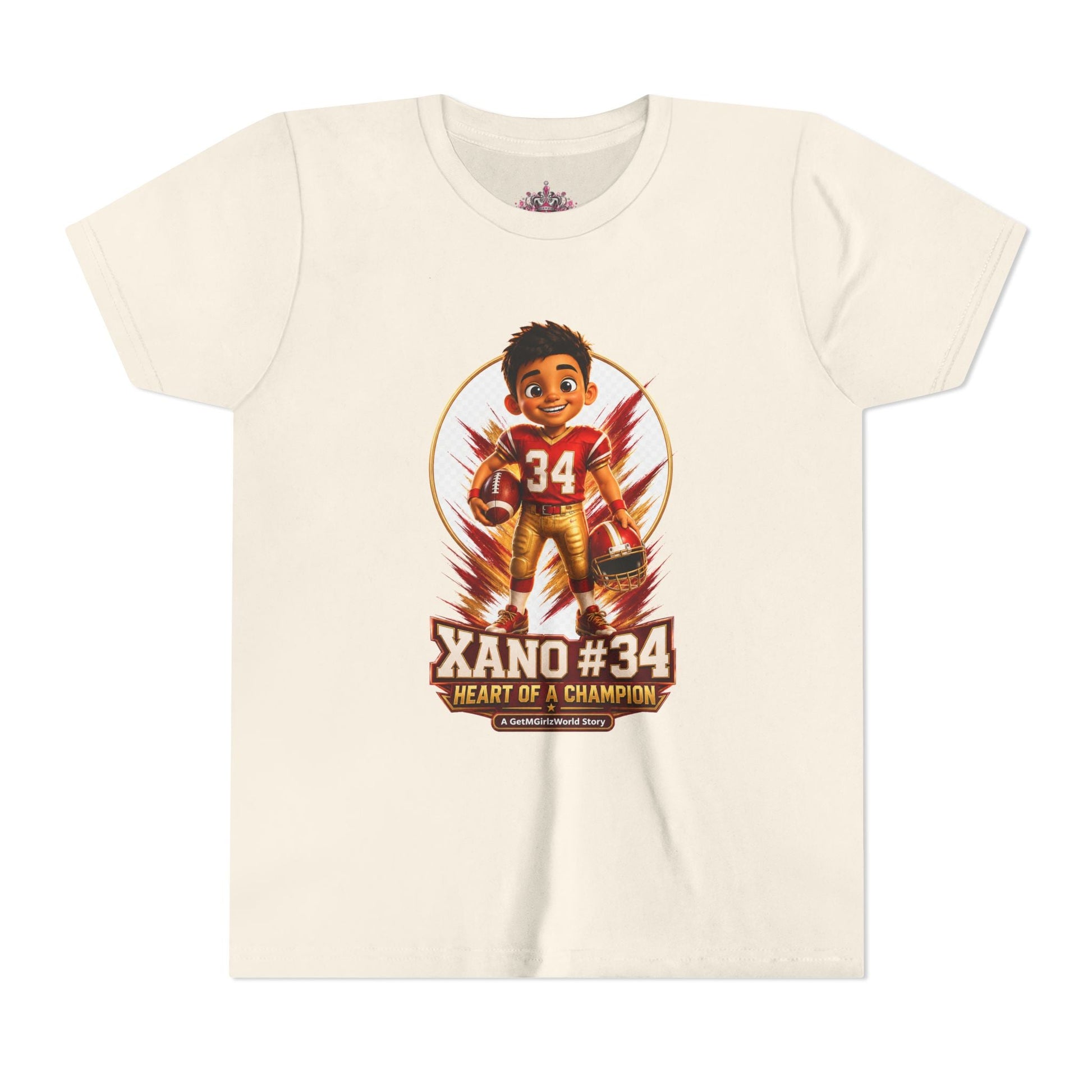 Youth Football Tee — "Xano 34: Heart of a Champion" - Getmgirlzworld Shop