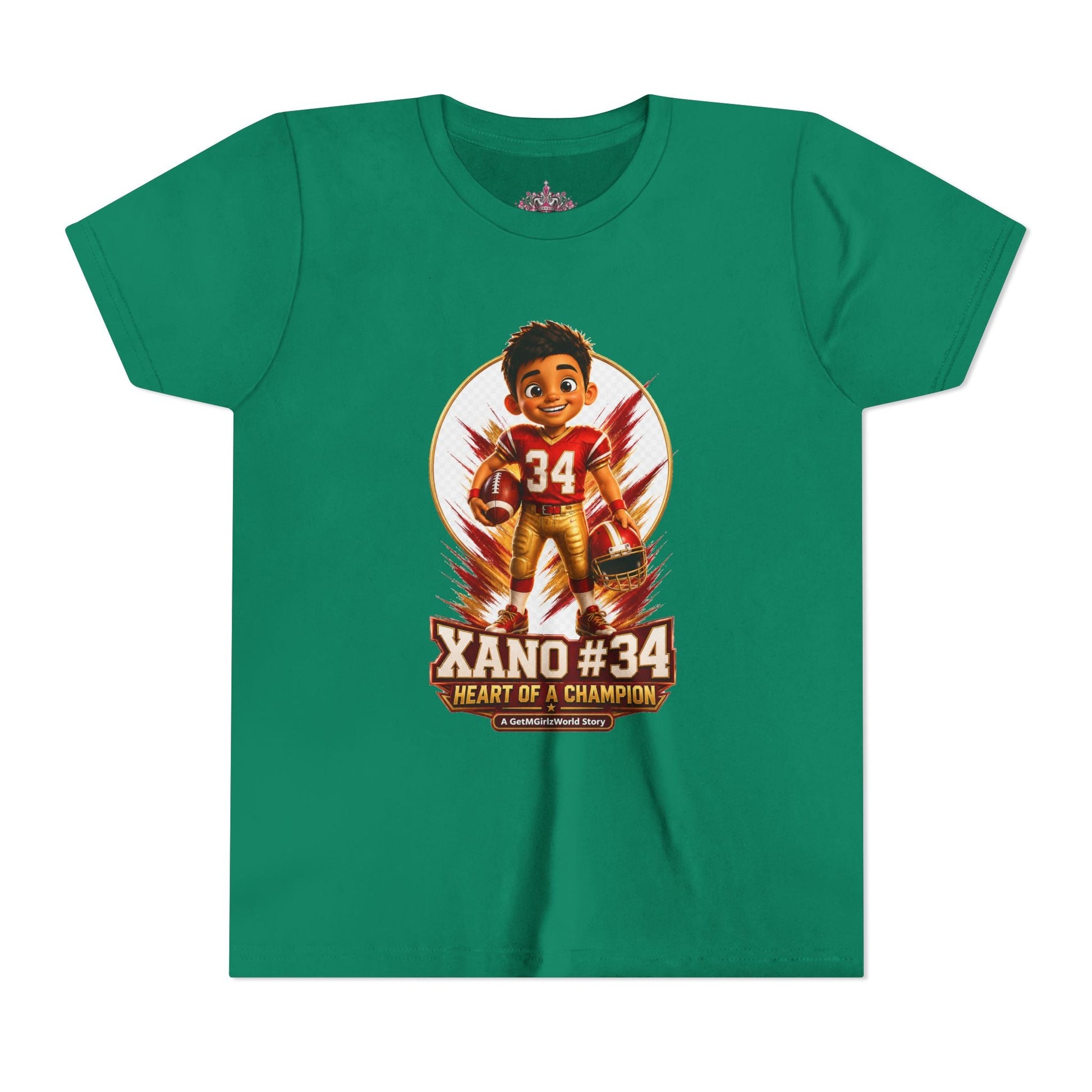Youth Football Tee — "Xano 34: Heart of a Champion" - Getmgirlzworld Shop