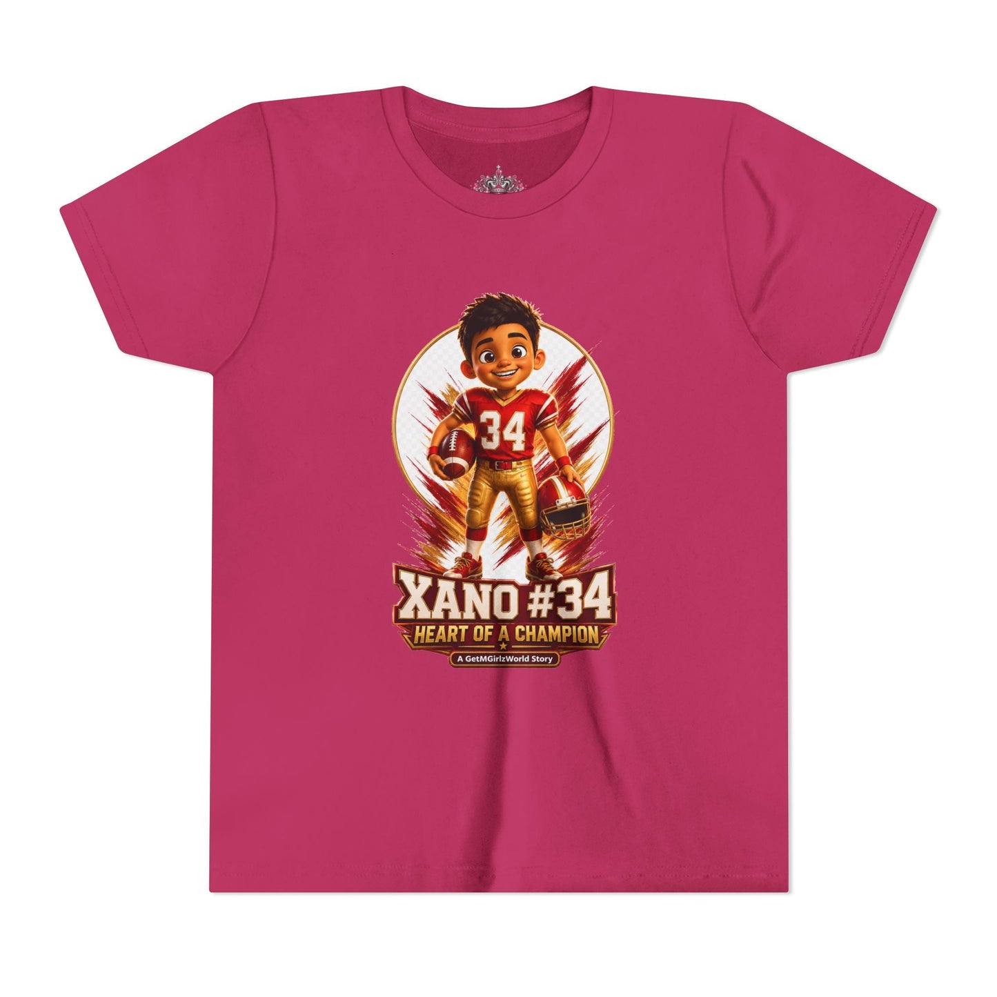 Youth Football Tee — "Xano 34: Heart of a Champion" - Getmgirlzworld Shop