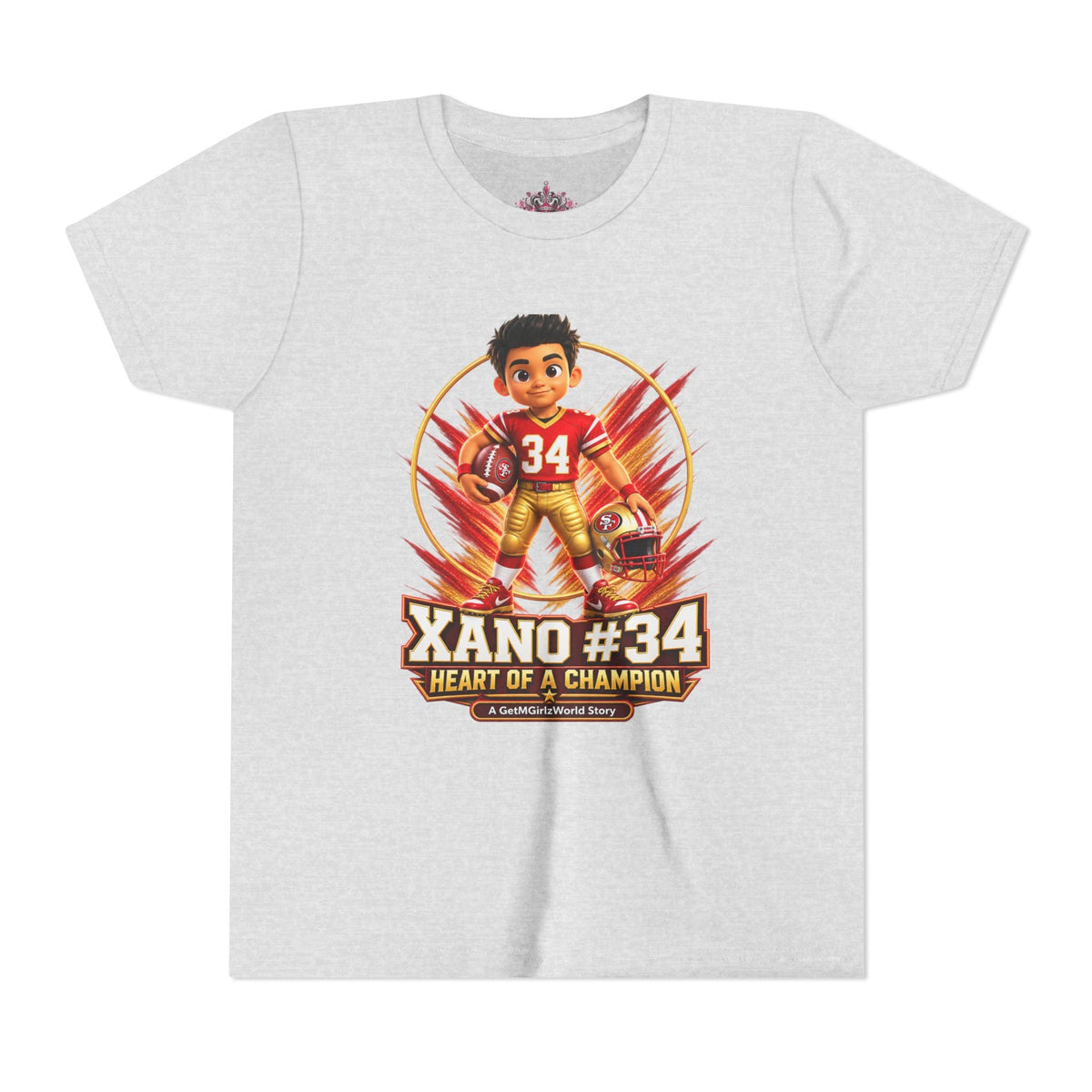 Youth Football Tee — "Xano 34: Heart of a Champion" - Getmgirlzworld Shop
