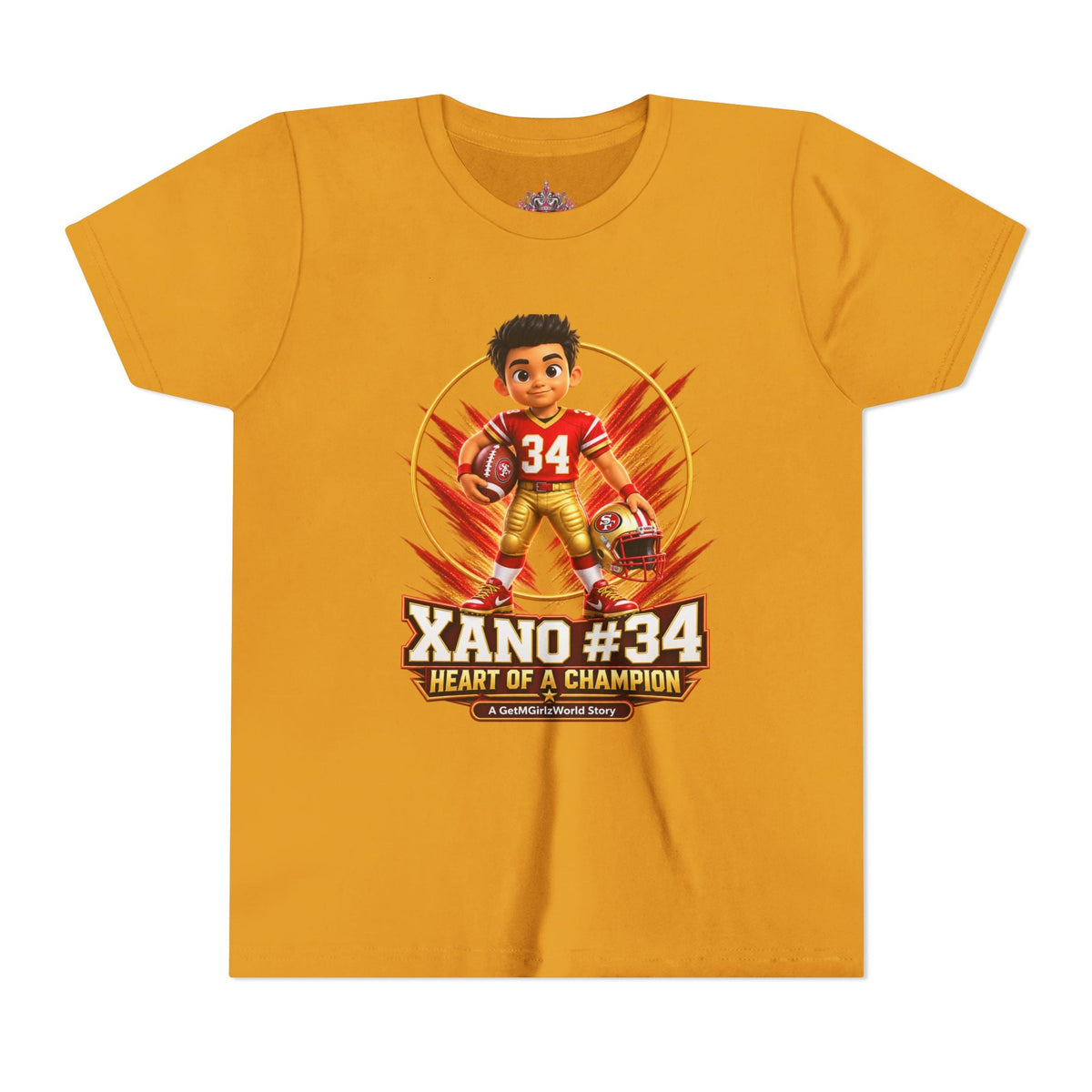 Youth Football Tee — "Xano 34: Heart of a Champion" - Getmgirlzworld Shop