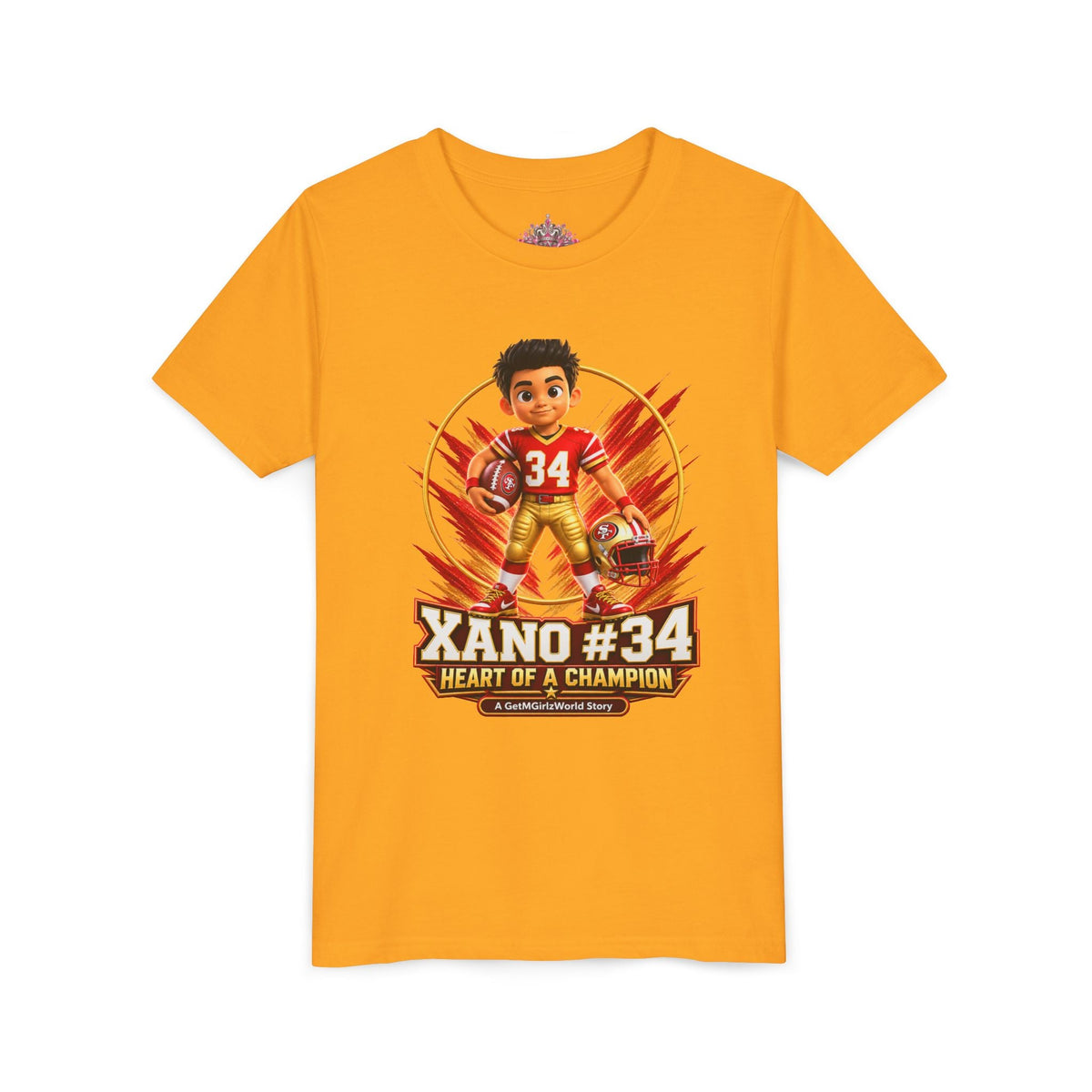 Youth Football Tee — "Xano 34: Heart of a Champion" - Getmgirlzworld Shop