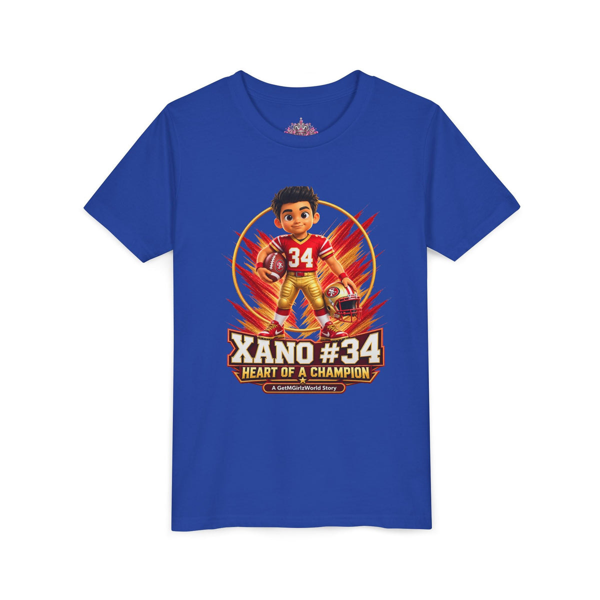 Youth Football Tee — "Xano 34: Heart of a Champion" - Getmgirlzworld Shop